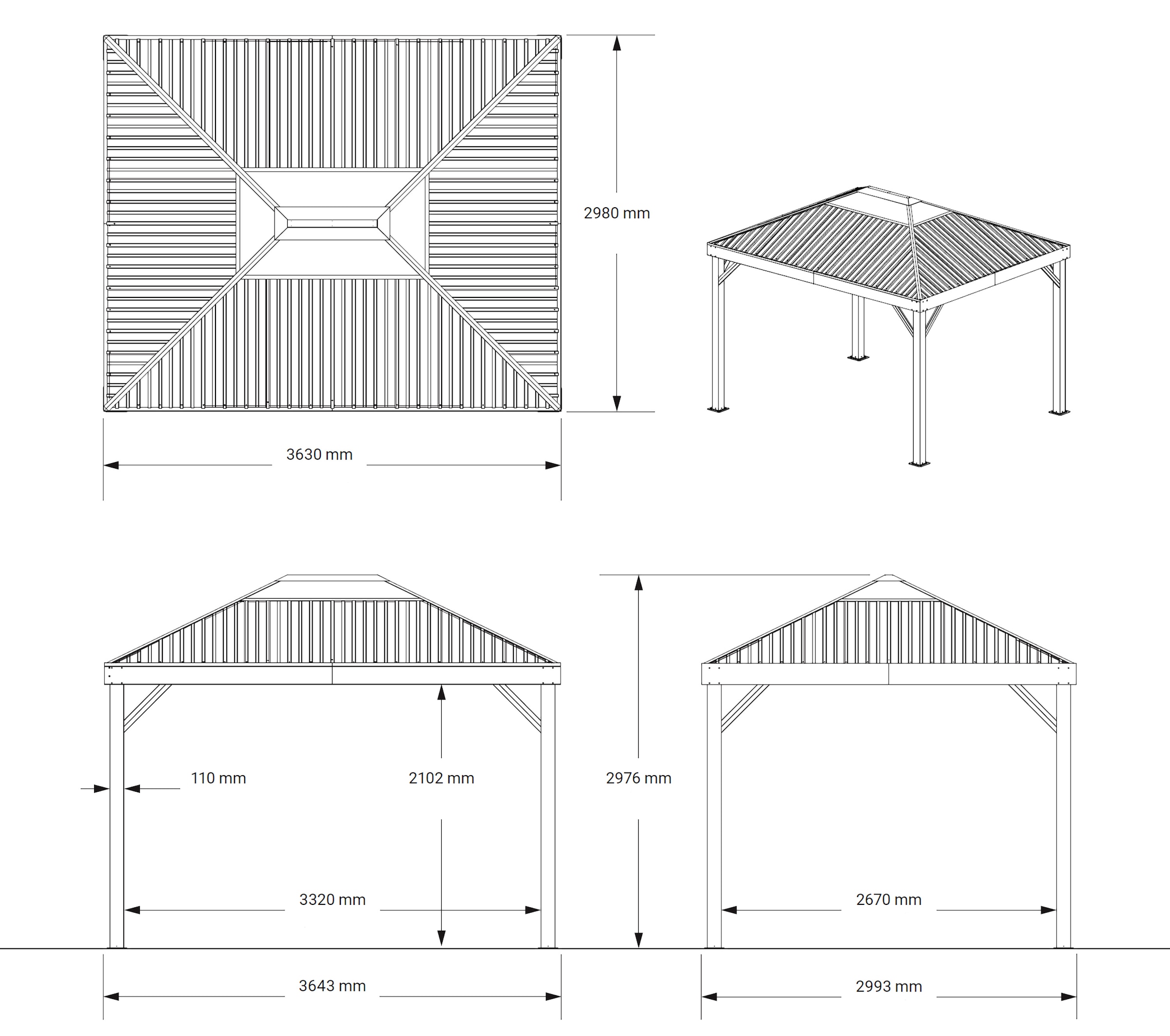 Sojag Pavillon »Kiruna 1012 Anthrazit« 299,3x364,3x297,6cm