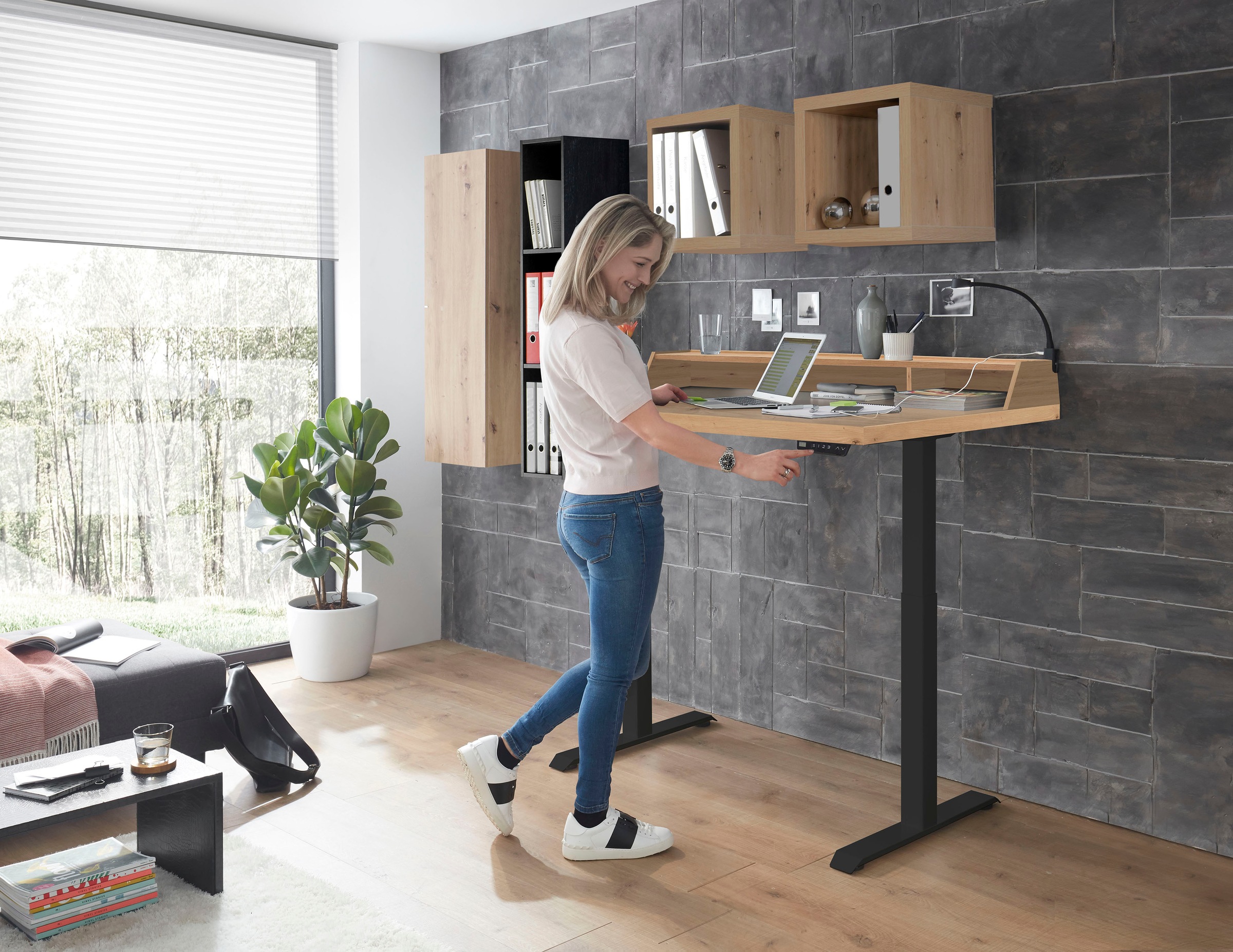 Mäusbacher Schreibtisch »Big System Office, Arbeitstisch, Bürotisch«, Breite 120 cm, elektrisch höhenverstellbar, asteiche