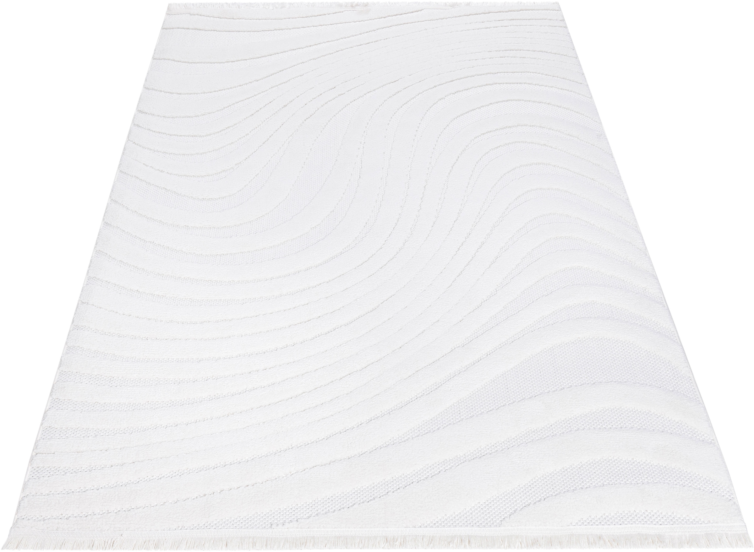 OTTO home Teppich »Samelia mit Fransen, Wellendesign, Balkon, Camping« rechteckig 6 mm Höhe Hoch-Tief-Struktur, In- und Outdoor geeignet für Küche oder Esszimmer