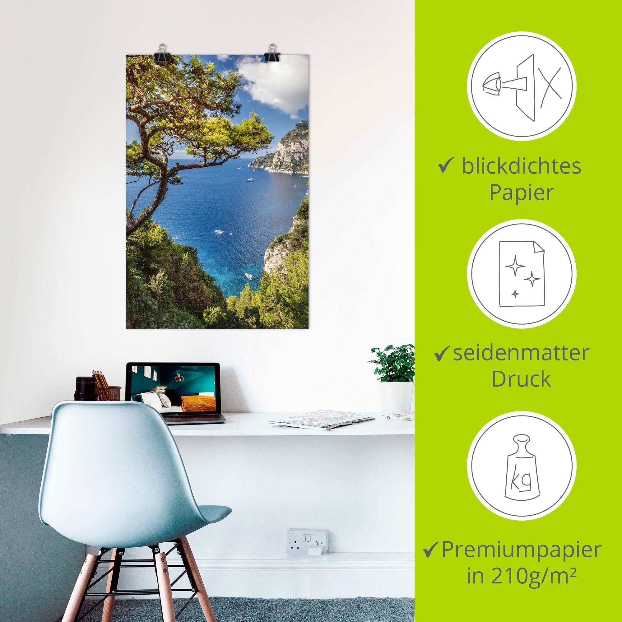 Artland Wandbild »Punta de Masullo, Insel Capri, Italien« Meer Bilder 1 Stk. tlg. als Alubild, Outdoorbild, Leinwandbild, Poster, Wandaufkleber