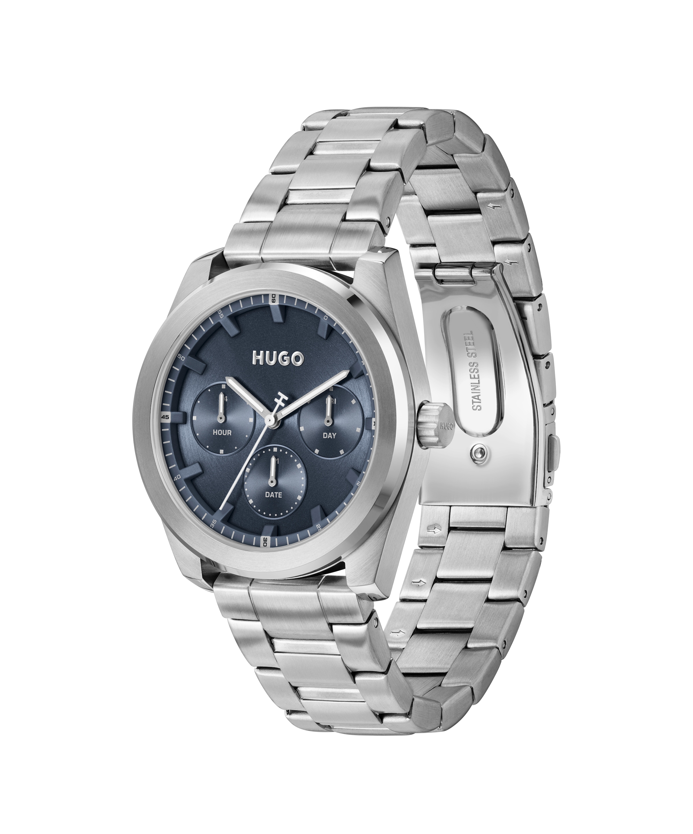 HUGO Multifunktionsuhr »#BRIGHT SPORT« Quarzuhr, Armbanduhr, Herrenuhr, Edelstahlarmband, analog