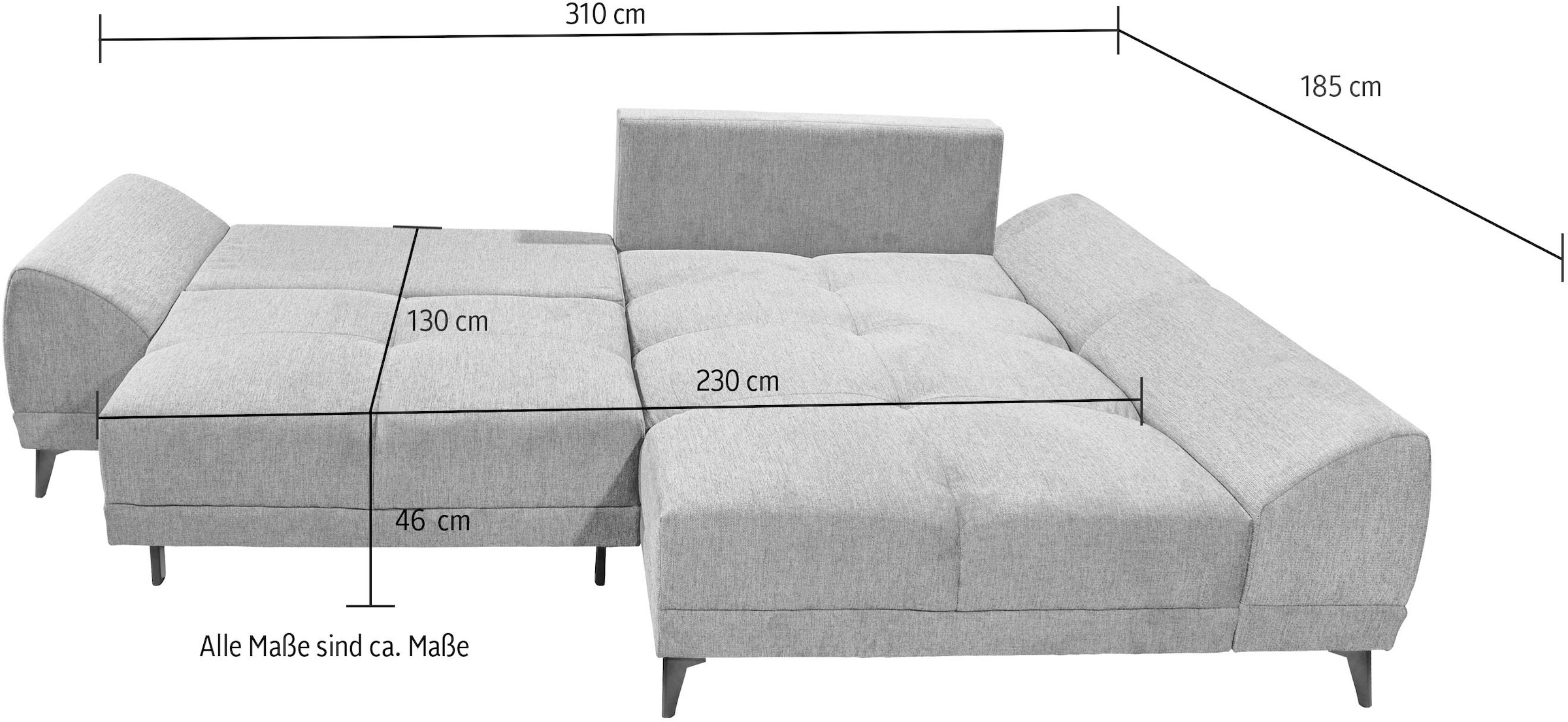 ED EXCITING DESIGN Ecksofa »Scott L-Form«, mit Bettfunktion, Bettkasten & 8 Zierkissen