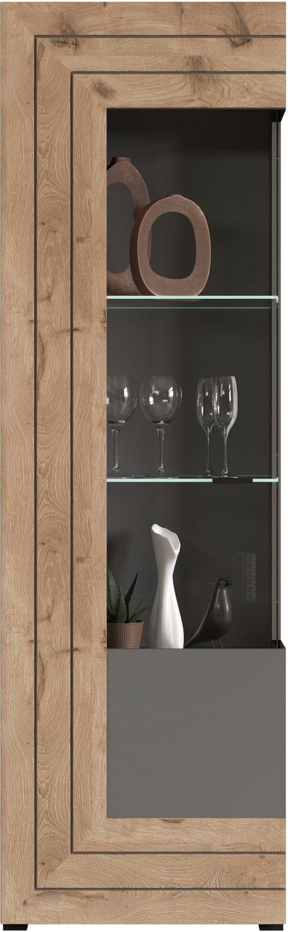 INOSIGN Vitrine »Aalborg, Höhe 194 cm, 1 Glastür, 2 Glaseinlegeböden, Metallgriffe«, Vitrinenschrank, Hochschrank, Stauraumschrank, Wohnmöbel, Wohnzimmer