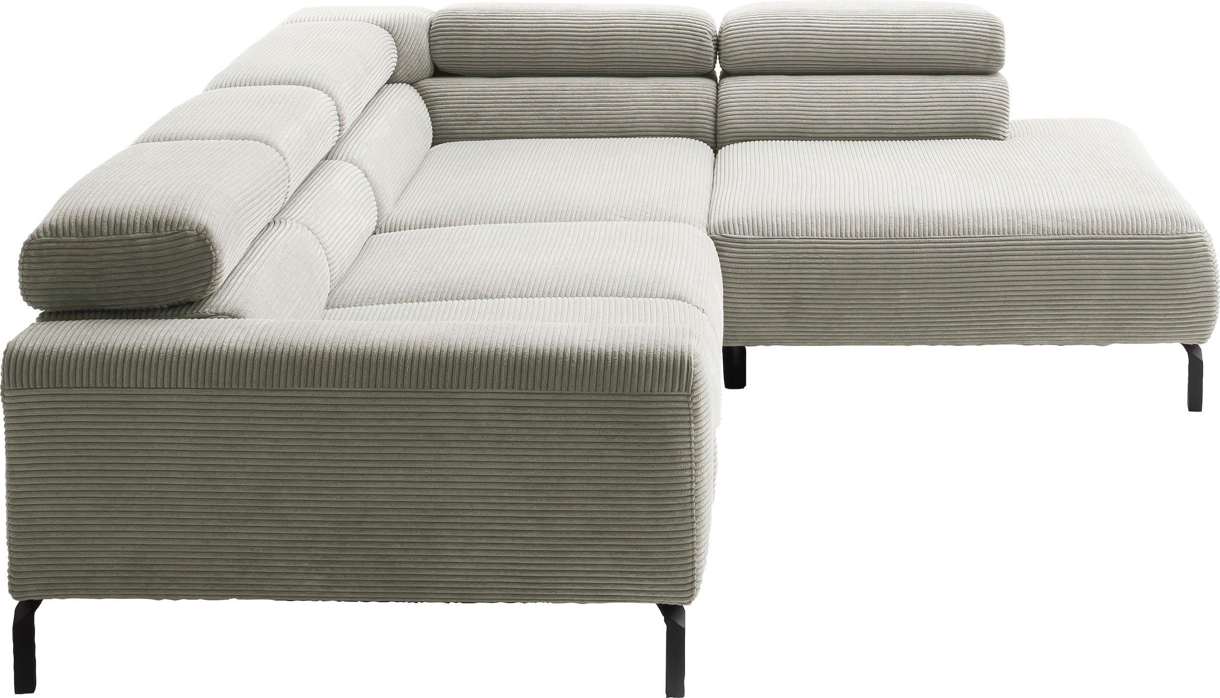 Places of Style Ecksofa »Antonelli, L-Form, inkl. Kopfteilverstellung, Breite 312 cm«, ohne Sitztiefenverstellung, in Cord, stone