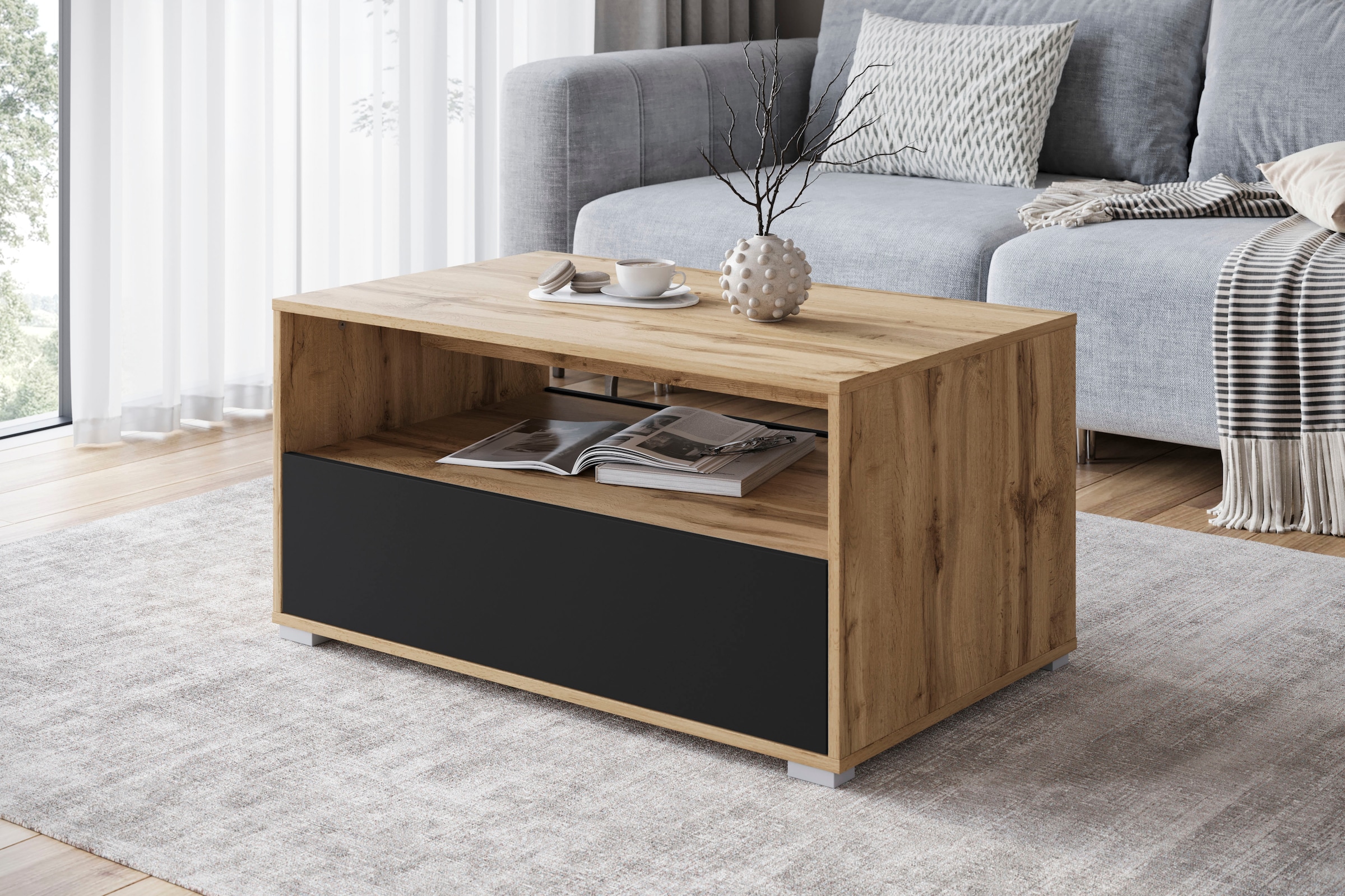 INOSIGN Couchtisch »Kenia« 1 Stk. tlg. Rechteckiger Kaffeetisch, 90x55 cm, mit offenem und geschlossenem Fach