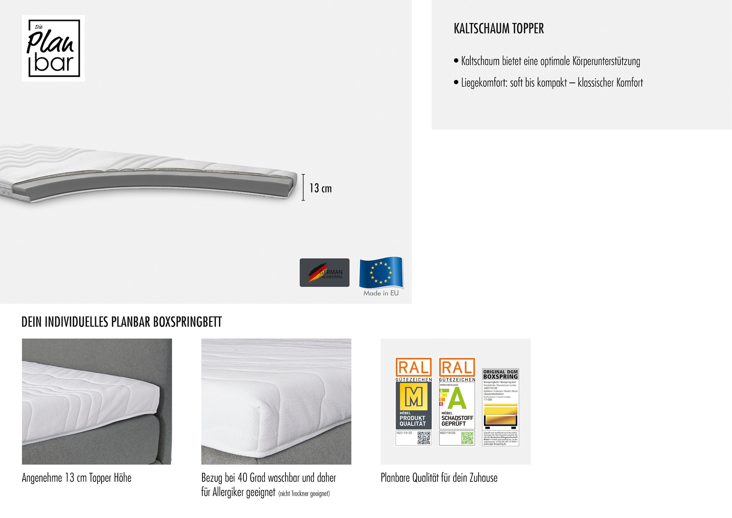 Die PlanBar Boxspringbett »OC-ON23163« inkl. Matratzen, Topper u. Bonellfederkern Unterbau, 160/180x200cm