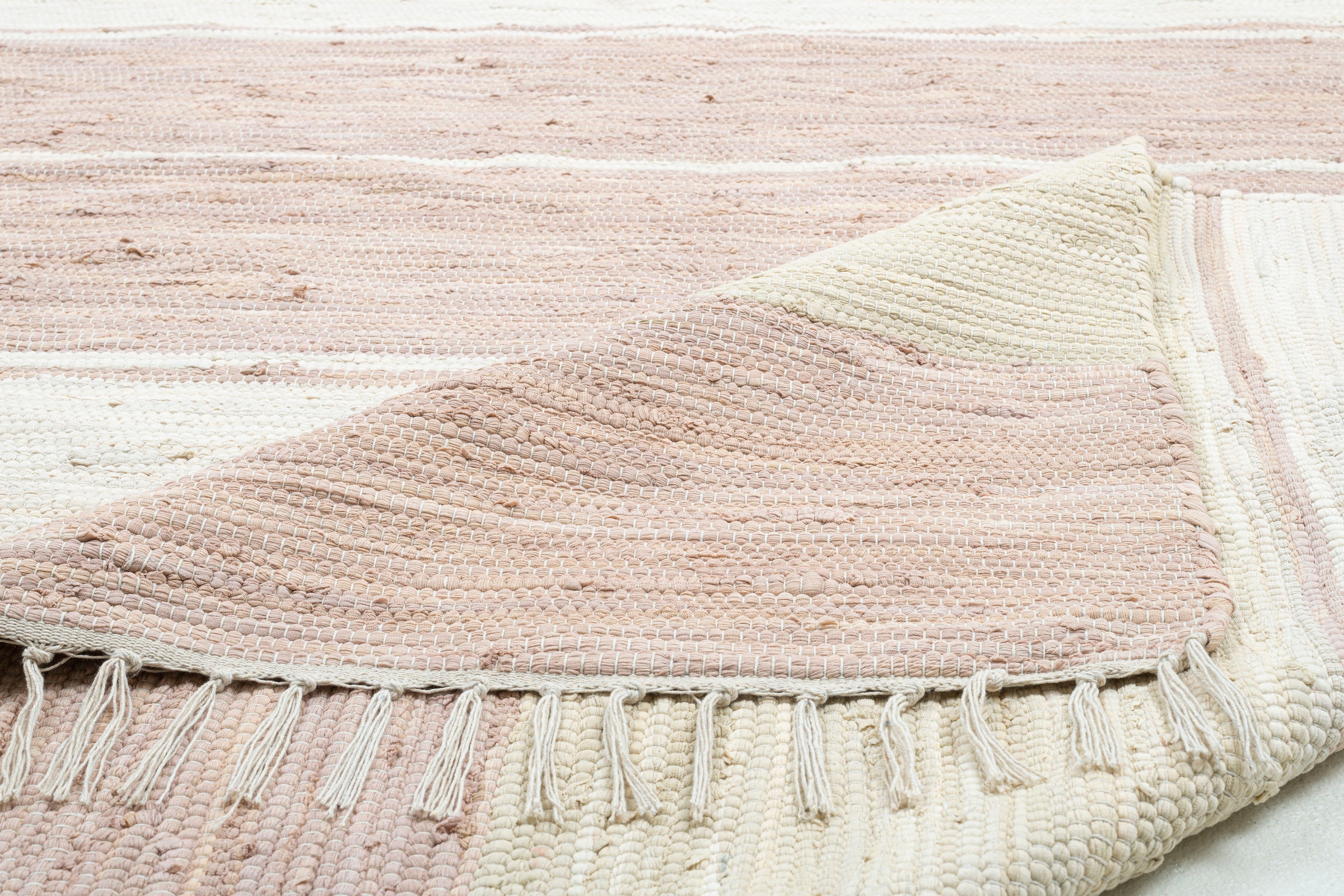 THEKO Läufer »Stripe Cotton«, rechteckig, 5 mm Höhe, Handweb Flachgewebe, reine Baumwolle, handgewebt, mit Fransen