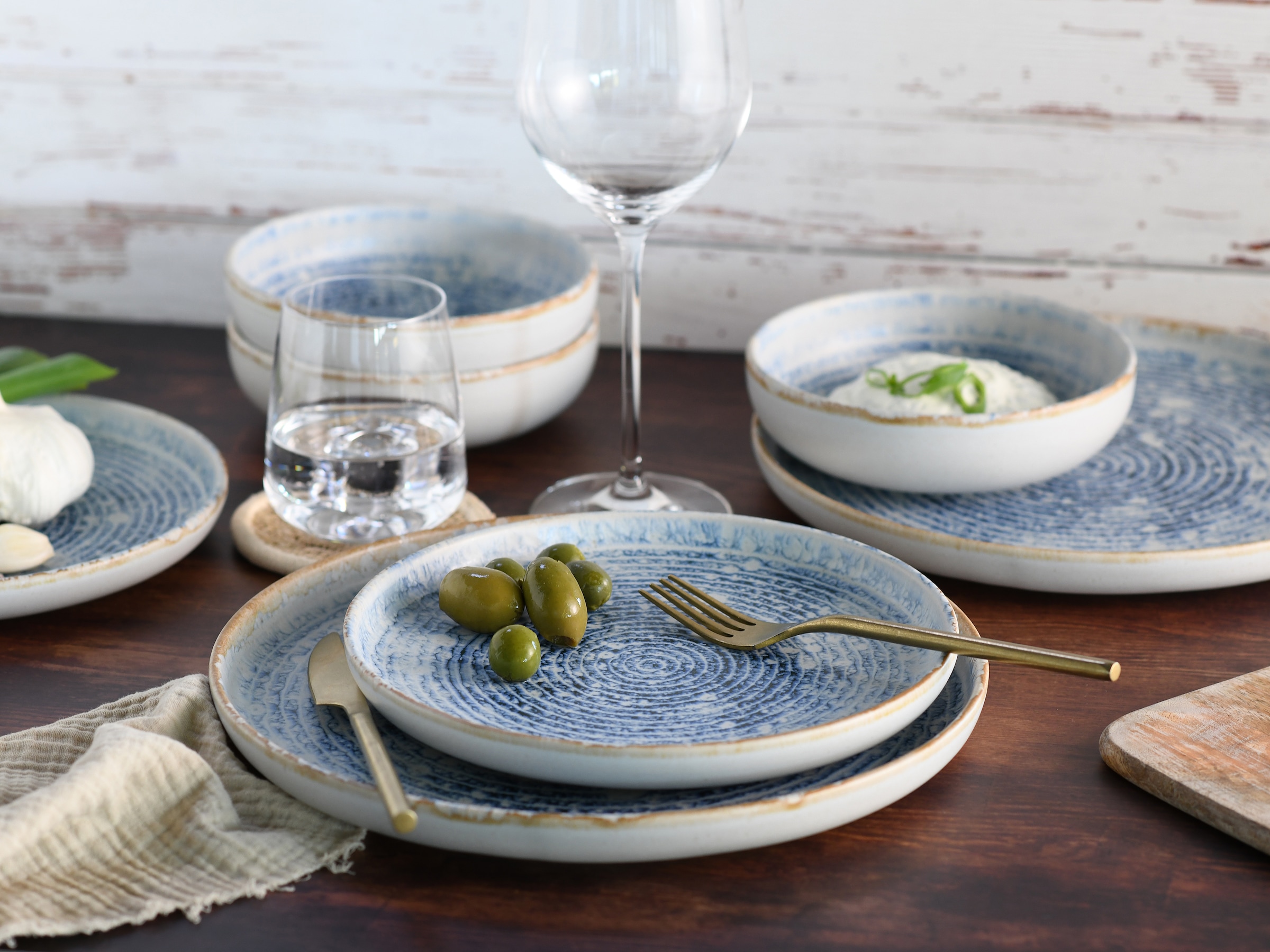 CreaTable Teller-Set »Uno Mykonos, Teller Set 12-tlg« Sommerlich, Vintage Style, Reaktivglasur