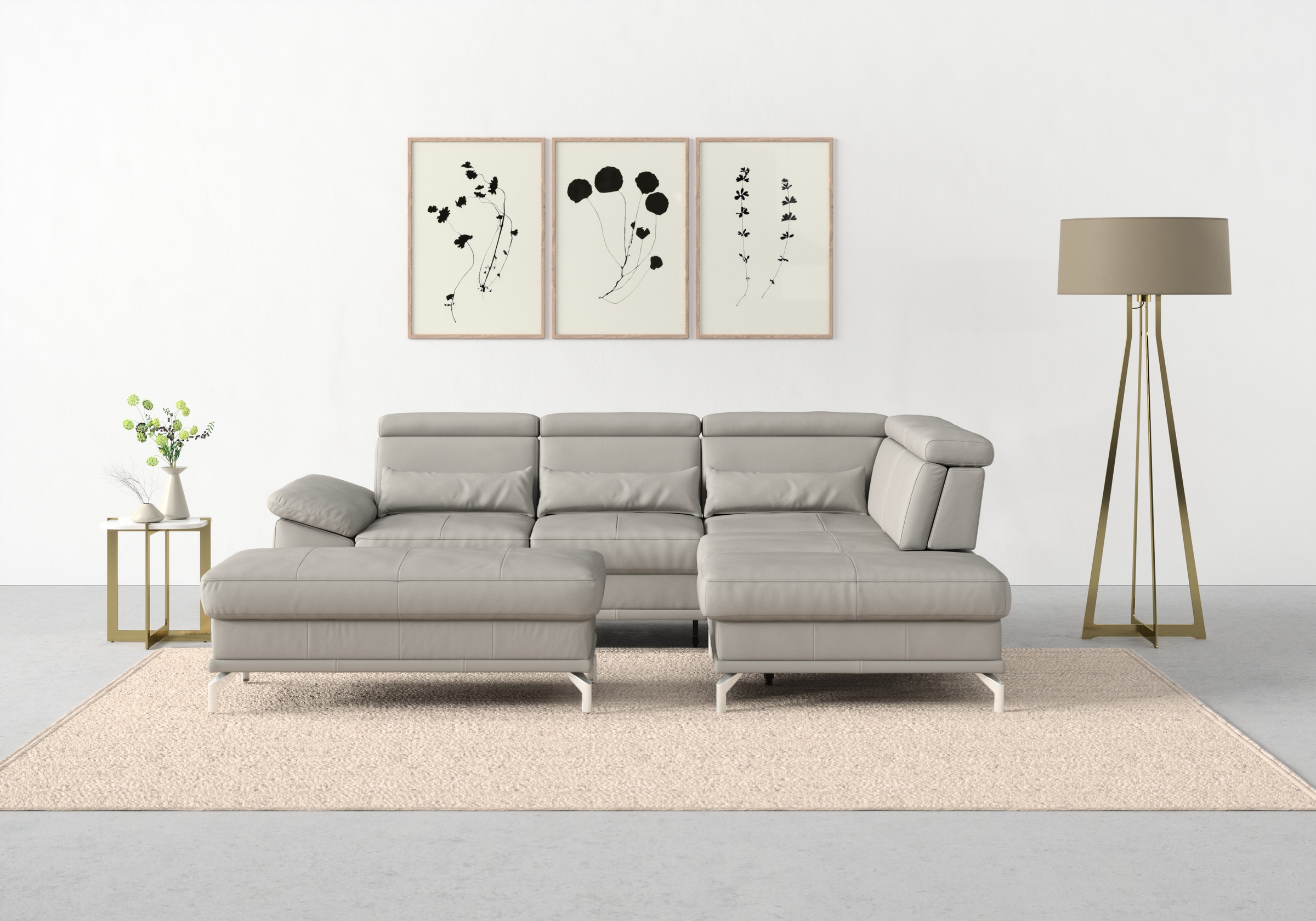 sit&more Ecksofa »Cabrio L-Form, mit Sitztiefenverstellung, Arm- und Kopfteilverstellung«, 3 Nierenkissen, Federkern, optional Bettfunktion und Stauraum