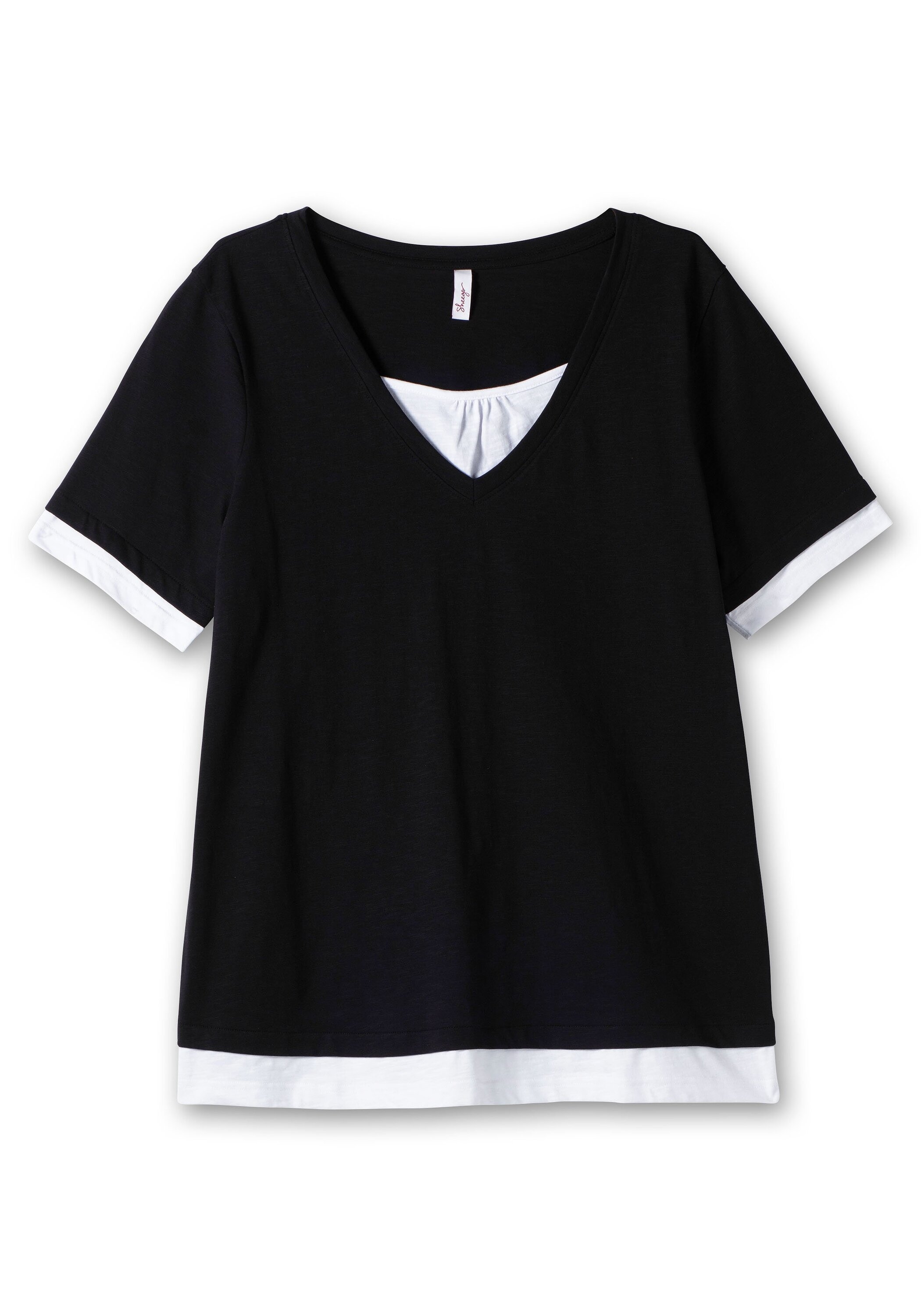 Sheego 2-in-1-Shirt »Jerseyshirt in 2-in-1-Optik, mit V-Ausschnitt«, in 2-in-1-Optik, mit V-Ausschnitt