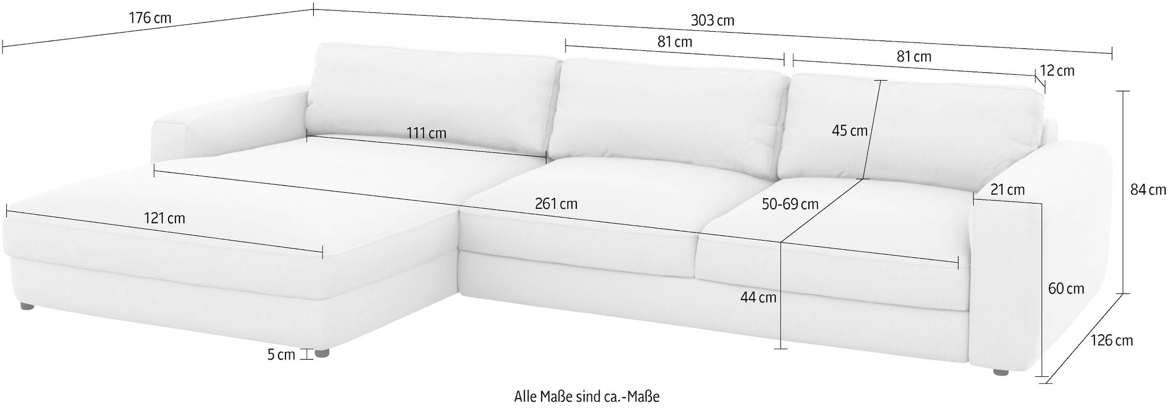 Places of Style Ecksofa »Bloomfield, L-Form«, extra tiefe Sitzfläche, wahlweise mit Sitztiefenverstellung