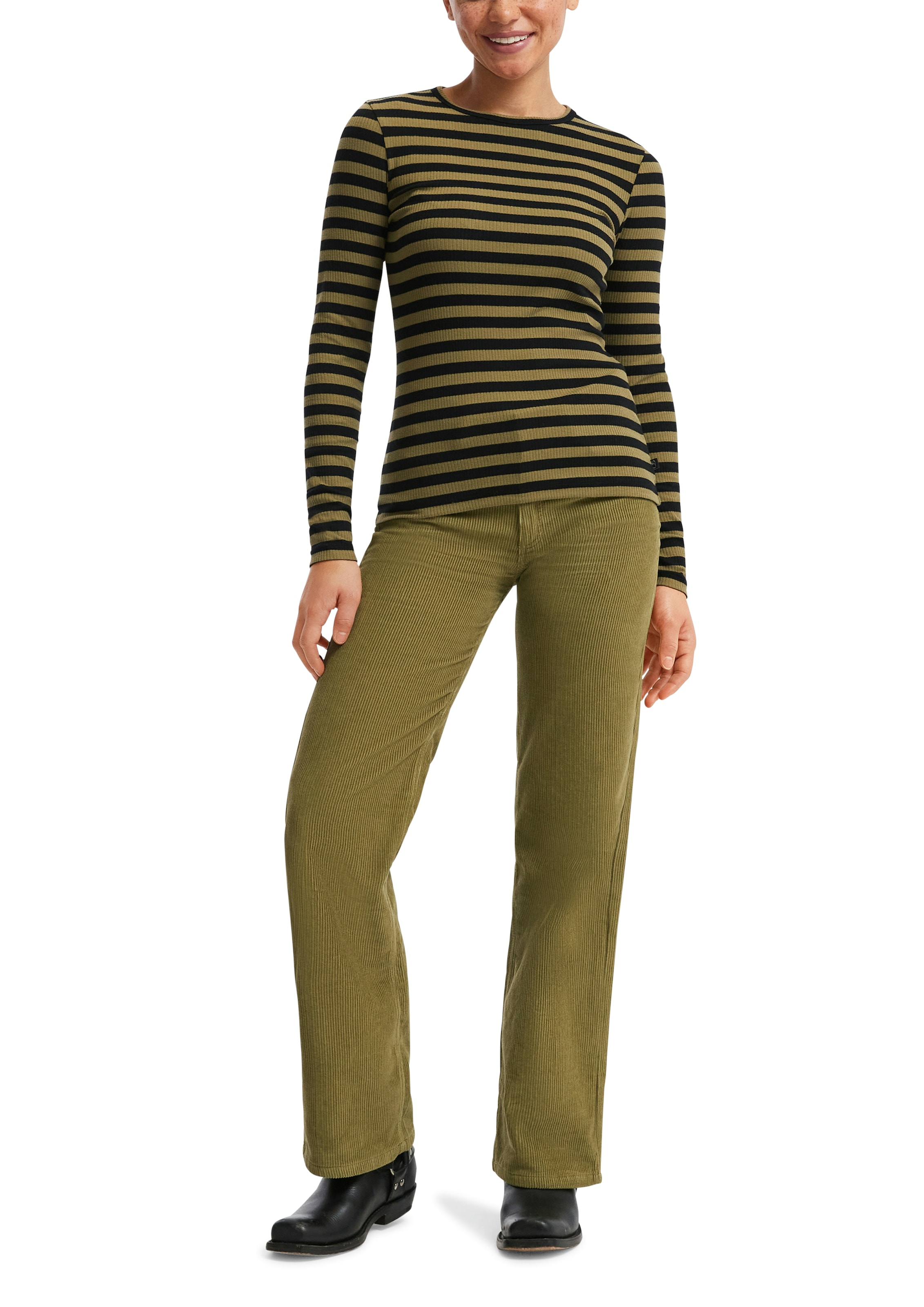 QS Langarmshirt Sommershirt, geringelt, Ripp-Ware