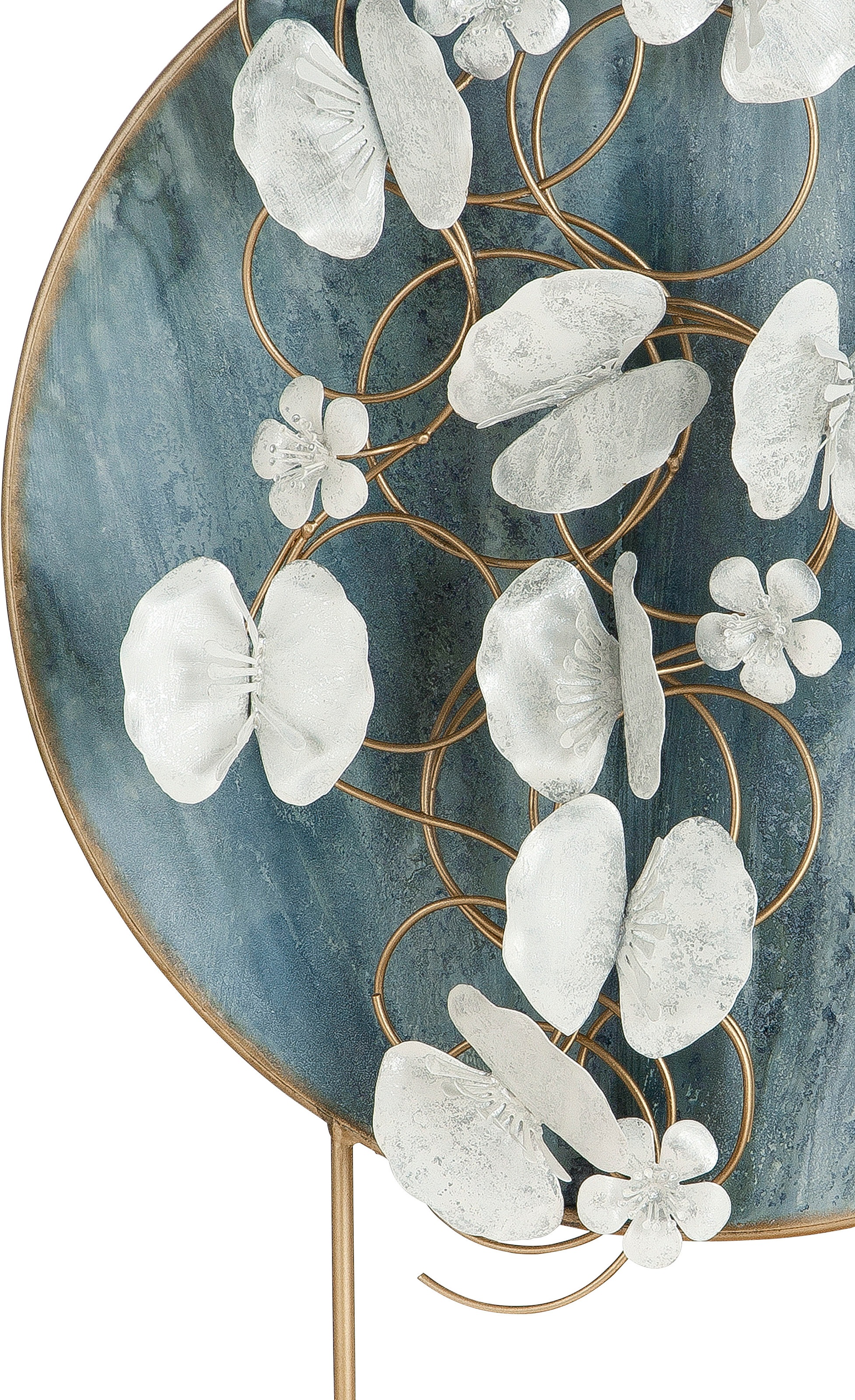 Casablanca by Gilde Dekofigur »Dekoobjekt Blossoms, blau/gold«, Dekoobjekt, aus Metall, Höhe 65 cm, Scheibe mit Blumen, Wohnzimmer