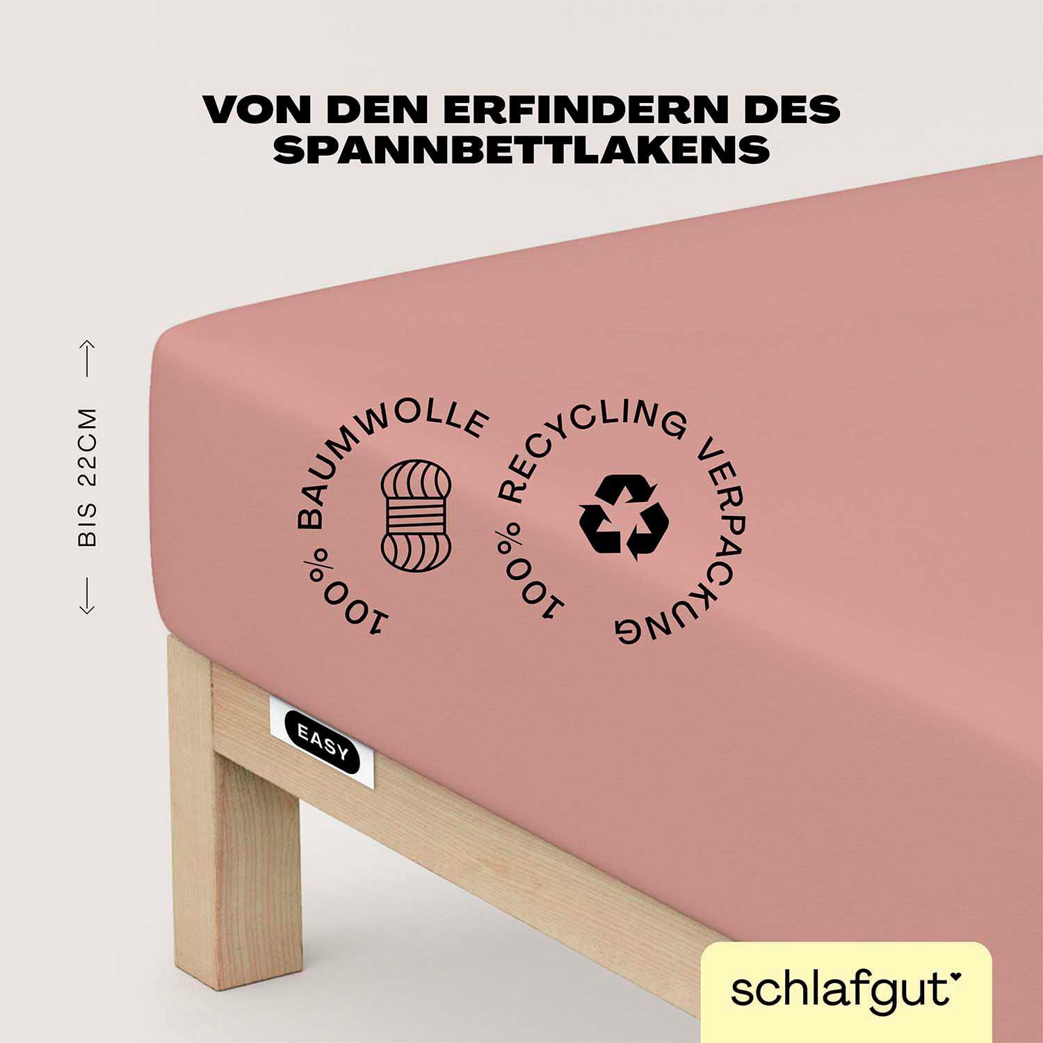 Schlafgut Spannbettlaken »EASY JERSEY Bettlaken, 150 g/m², 100% Baumwolle, Spannbetttuch« Spannbettlaken bis 22 cm Höhe, bügelfrei, pflegeleicht, perfekter Sitz