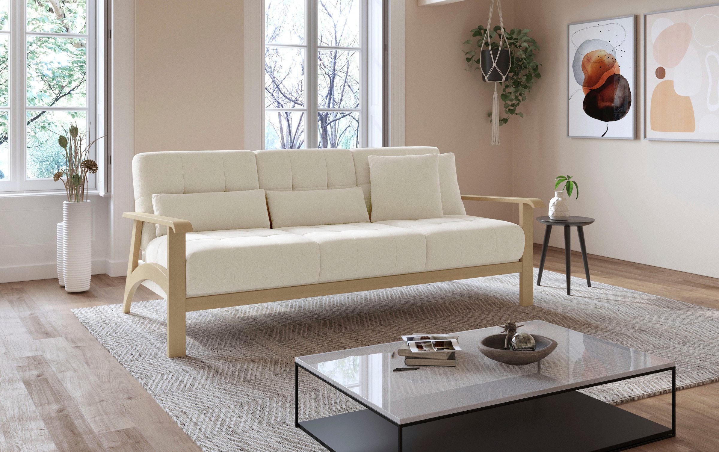 sit&more 3-Sitzer »Billund« Armlehnen aus Buchenholz in natur, verschiedene Bezüge und Farben