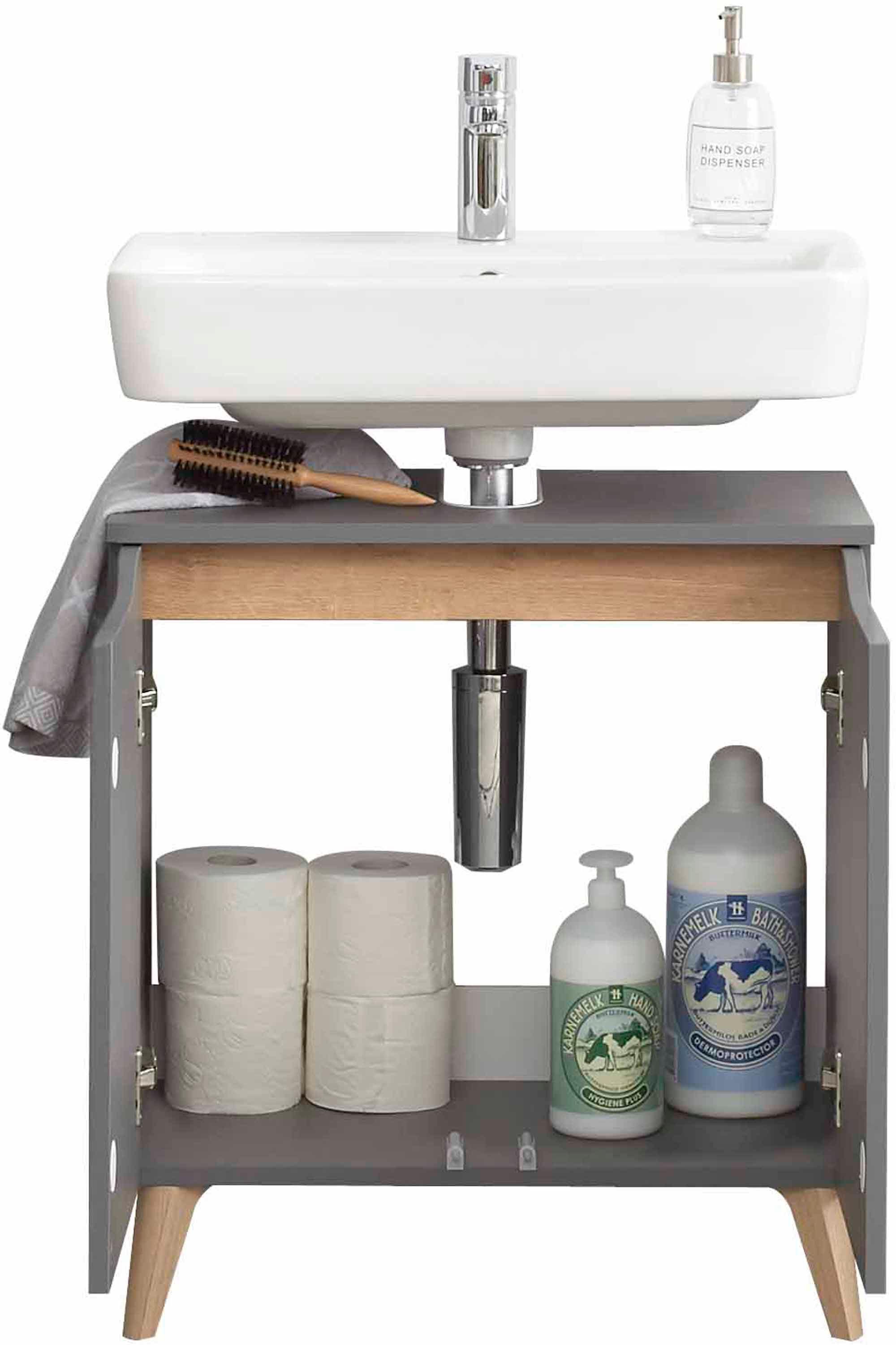 Saphir Badmöbel-Set »Quickset 3-teilig, Waschbeckenunterschrank mit LED-Spiegel«, (3 St.), mit Midischrank, inkl. Türdämpfer, 4 Türen, 1 Nische, Bad-Set