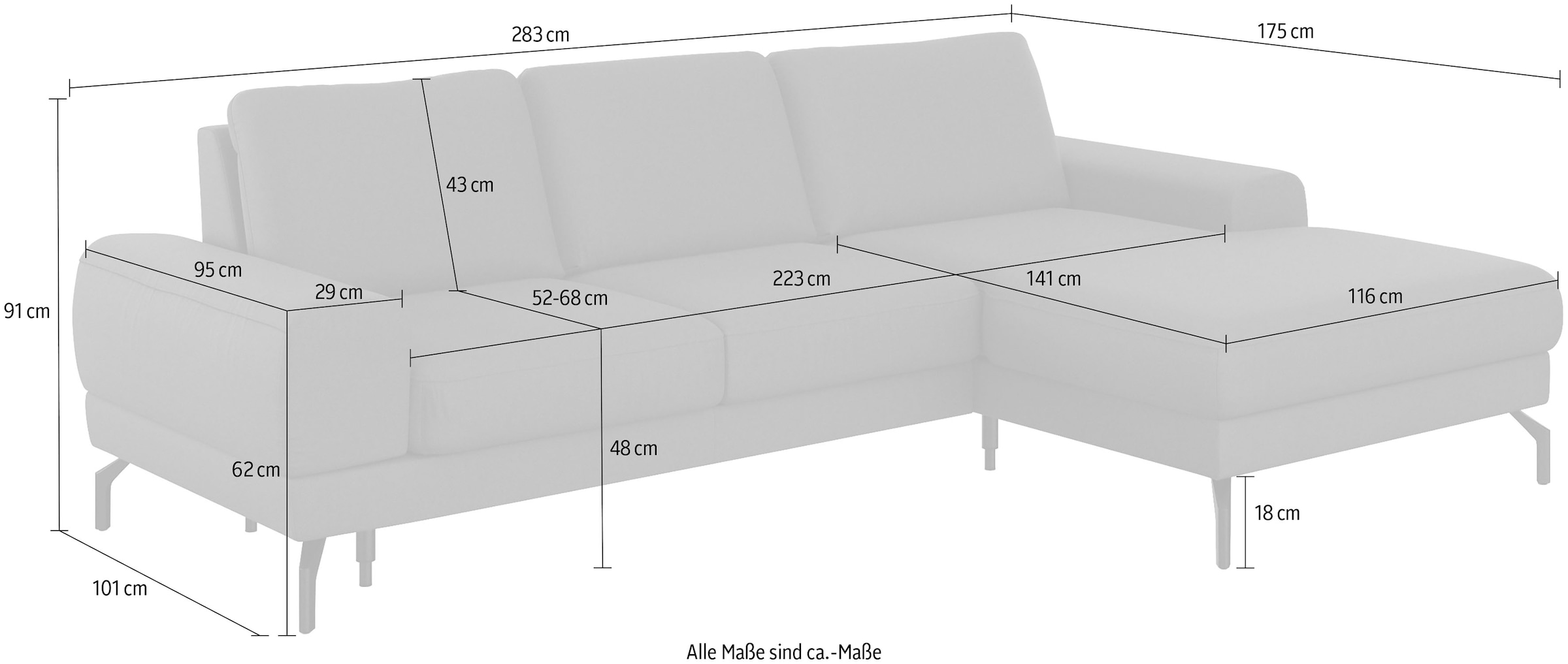 sit&more Ecksofa »Cinturo L-Form«, inklusive Sitztiefenverstellung und Federkern, Sitzhöhe 48 cm