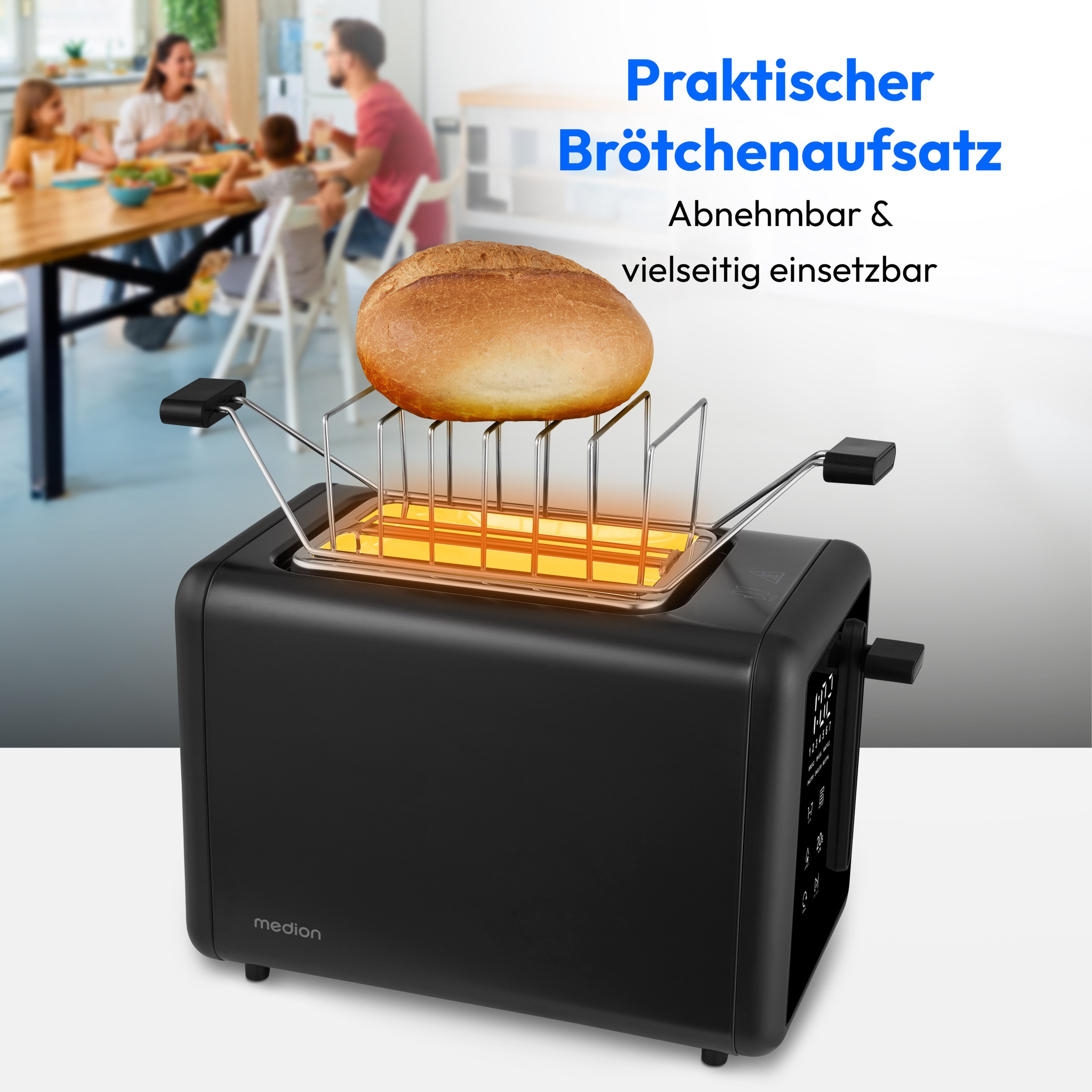 Medion® Toaster »MD12102, 2 Toastschlitze« 2 Schlitze für 2 Scheiben 850 W abnehmbarer Brötchenaufsatz