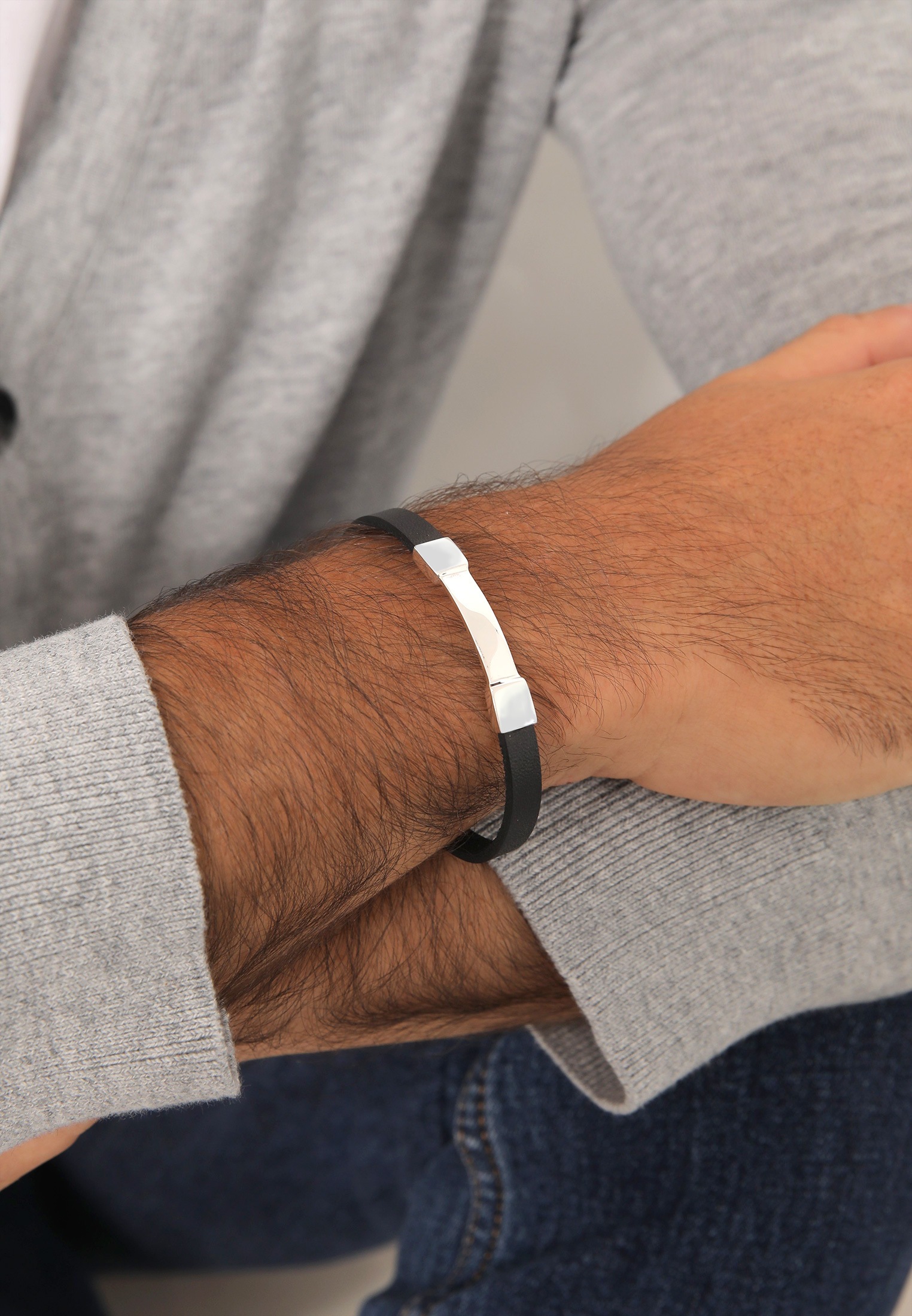 Kuzzoi Lederarmband »Armband Herren Leder Schild Platte Elegant 925er Silber«