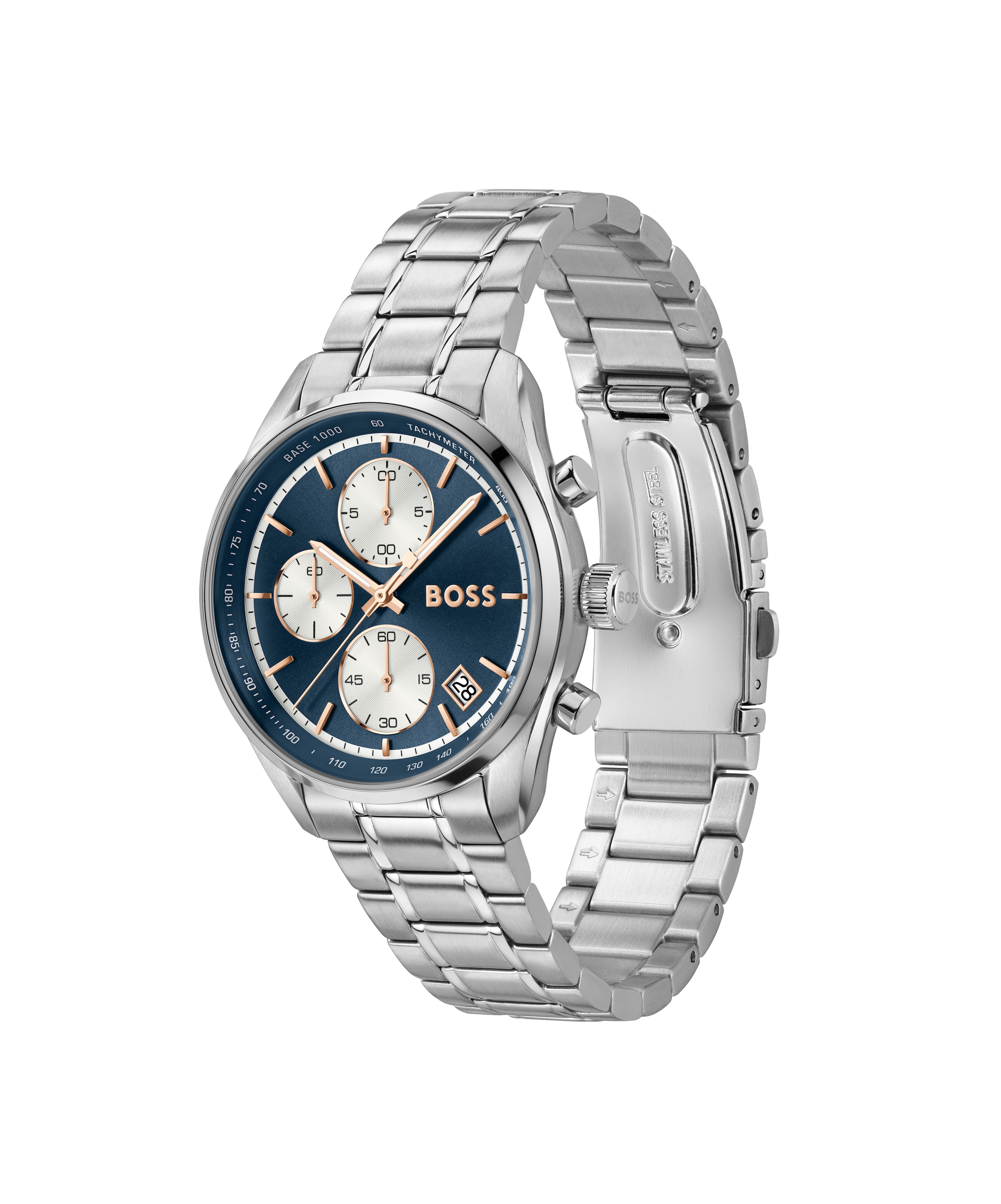 BOSS Chronograph »GRAND PRIX« Quarzuhr, Armbanduhr, Damenuhr, Herrenuhr, Edelstahlarmband, analog