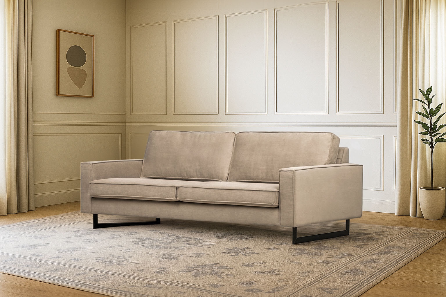 Home affaire 3-Sitzer »Maxi-Ausführung Pinto, 236 cm, Cord, Chenille, Lederoptik« mit Keder, schwarze Metallfüße, Wellenunterfederung