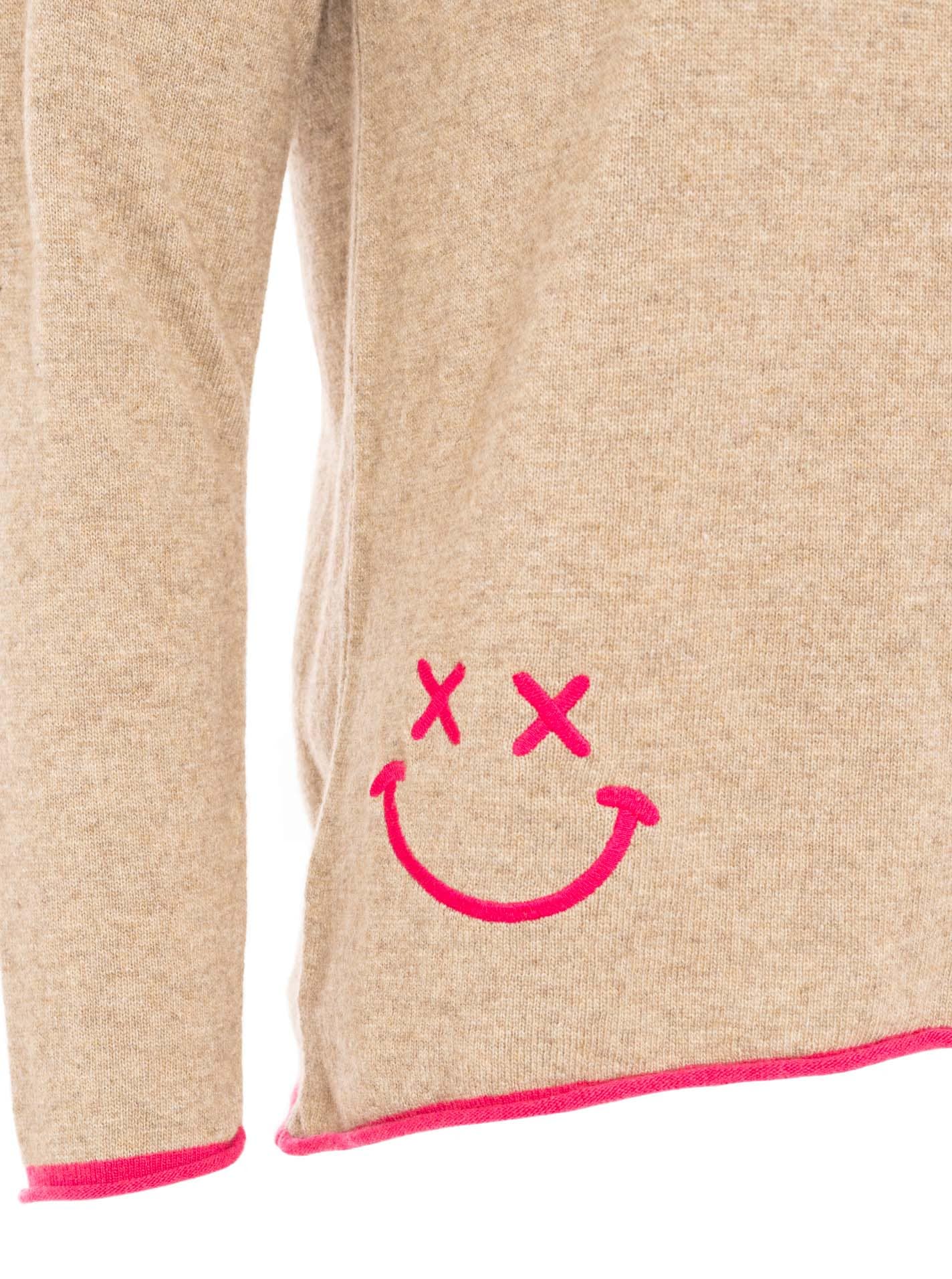 Zwillingsherz Rundhalspullover »"Happy Face"« Stickerei, aufgerollte kontrastfarbige Bündchen