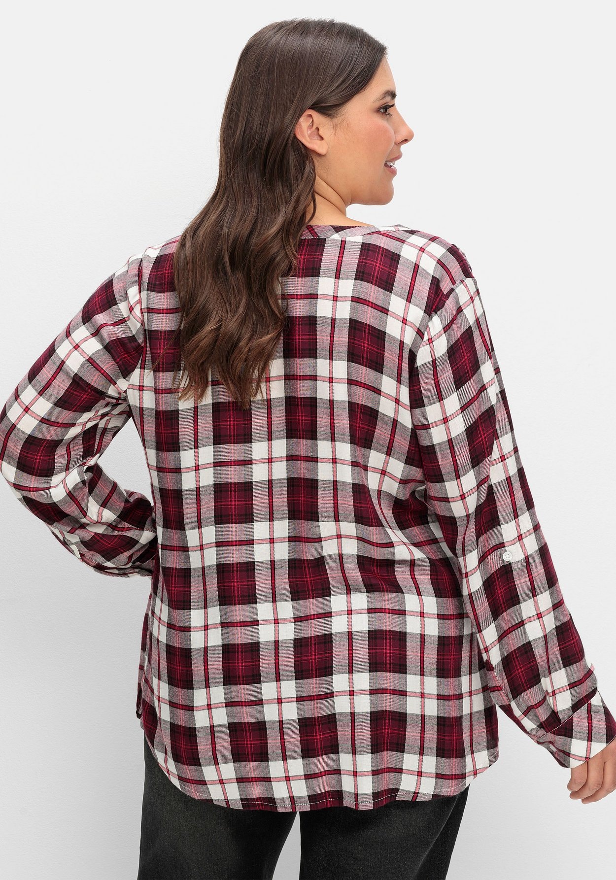 Sheego Karobluse »Karierte Bluse mit Rundhalsausschnitt«