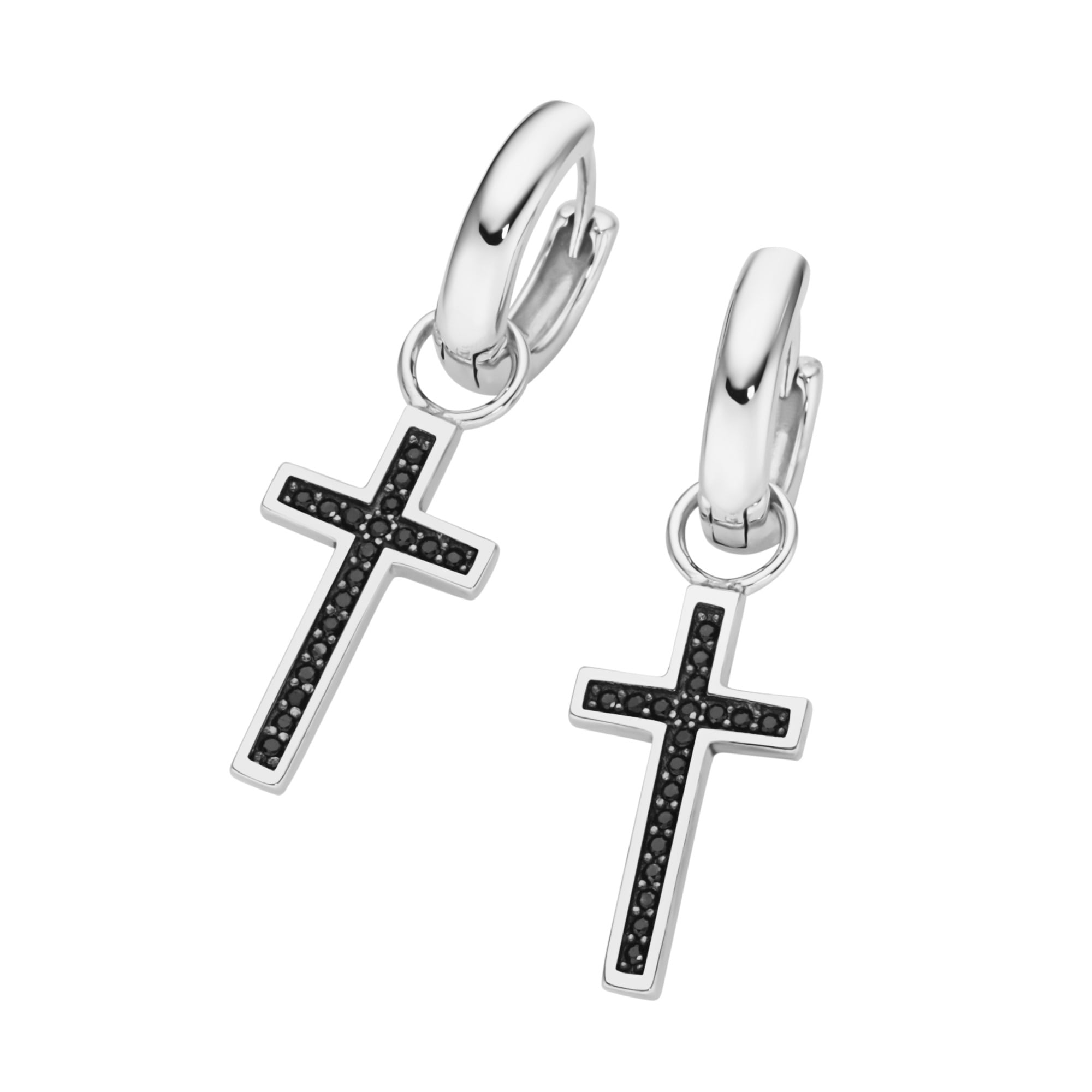 Paar Creolen »Creolen Behang Kreuz, weiße Zirkonia oder schwarze Spinelle, Silber 925«