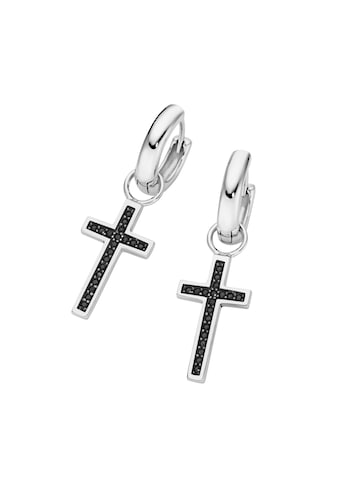 Paar Creolen »Creolen Behang Kreuz, weiße Zirkonia oder schwarze Spinelle, Silber 925«