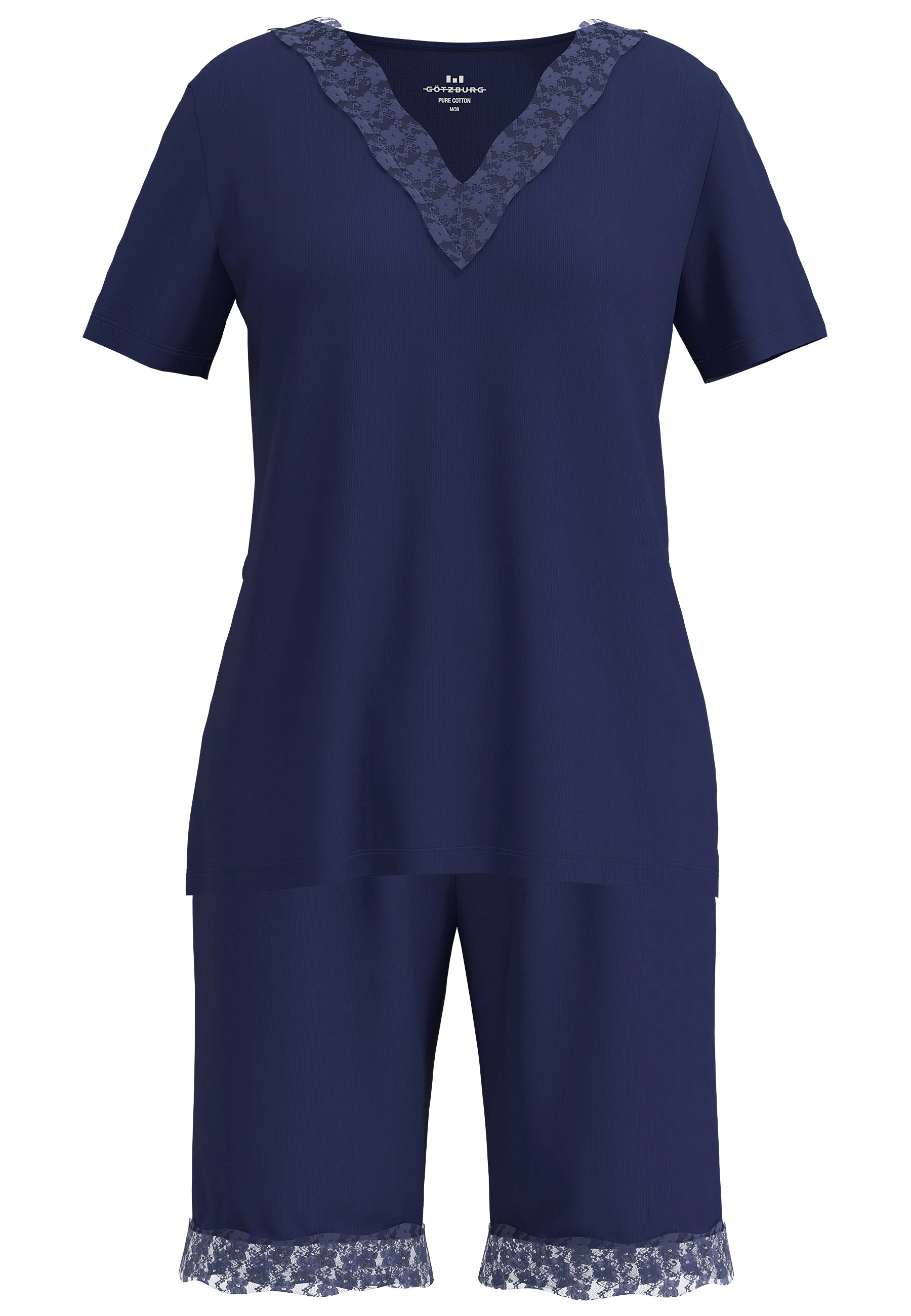 GÖTZBURG Shorty mit Spitze, Kurzarm, V-Ausschnitt, Baumwollmix