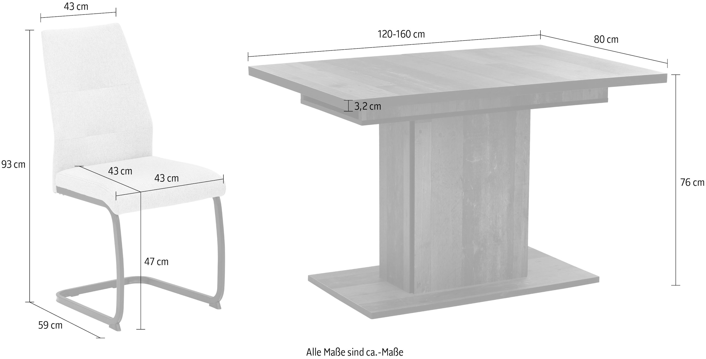 HELA Essgruppe »Ariana«, (Set, 7 tlg., 1 Tisch / 6 Stühle), ausziehbar 120 -160 cm, Stuhlbezug Ökotex zertifiziert, waterfree