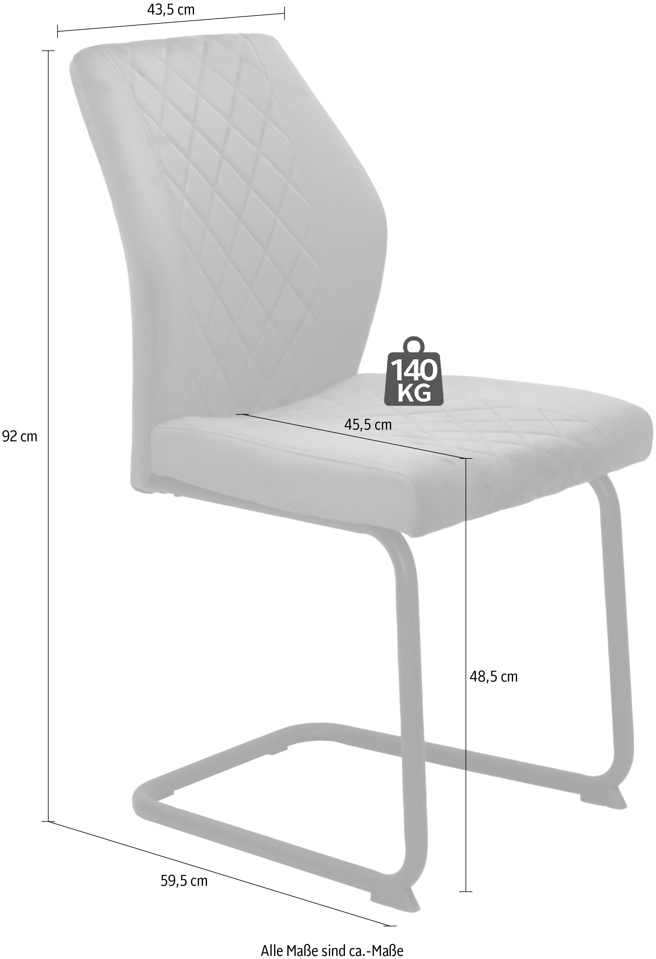 HELA Freischwinger »Freischwinger DALLAS 140kg belastbar, mit Rautensteppung«, (Set), 2 St., Samtvelours VELVET, Esszimmerstuhl, Rücken und Sitz ergonomisch gepolstert