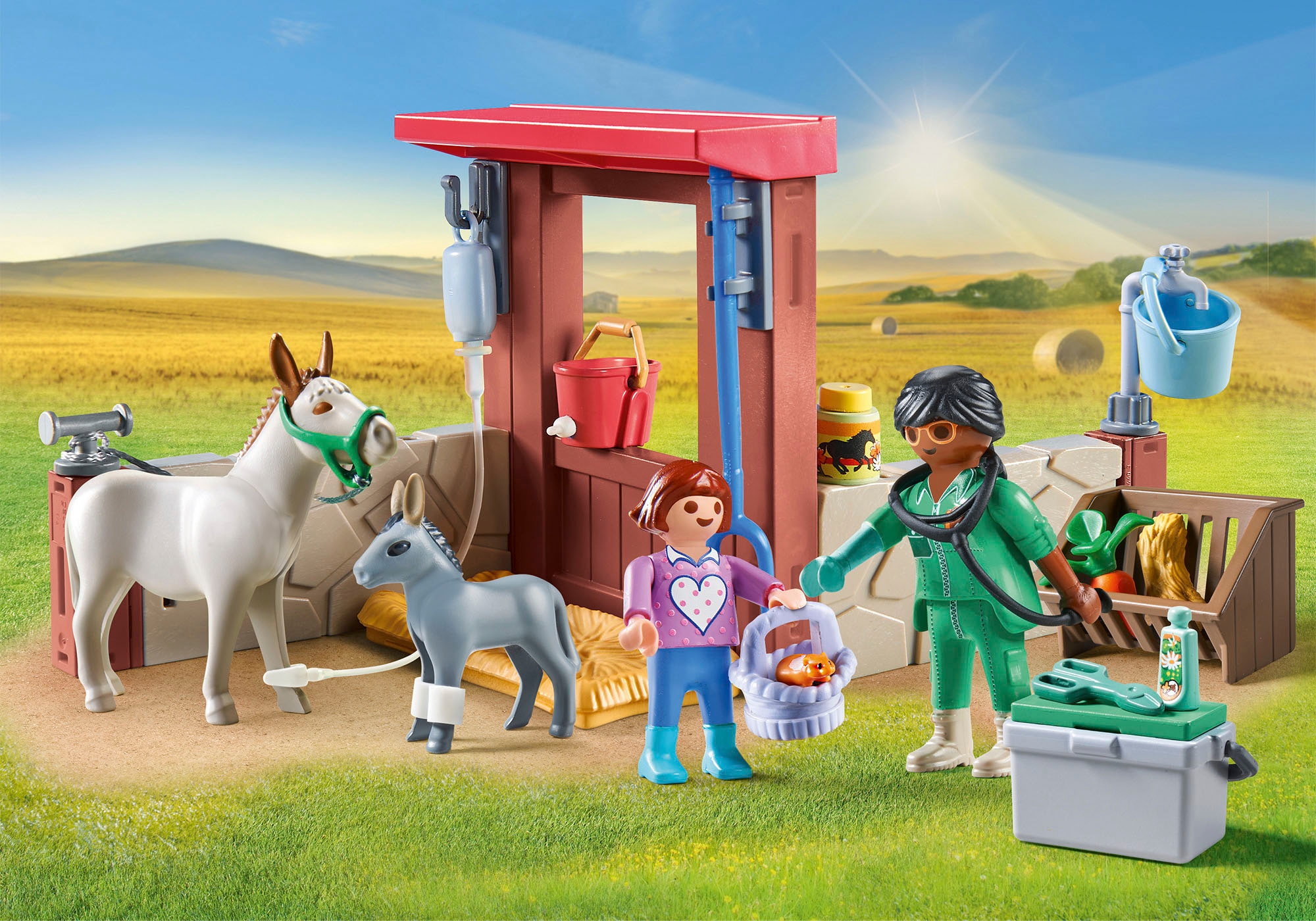 Playmobil® Konstruktions-Spielset »Tierarzteinsatz bei den Eseln (71471), Country« teilweise aus recyceltem Material; Made in Europe