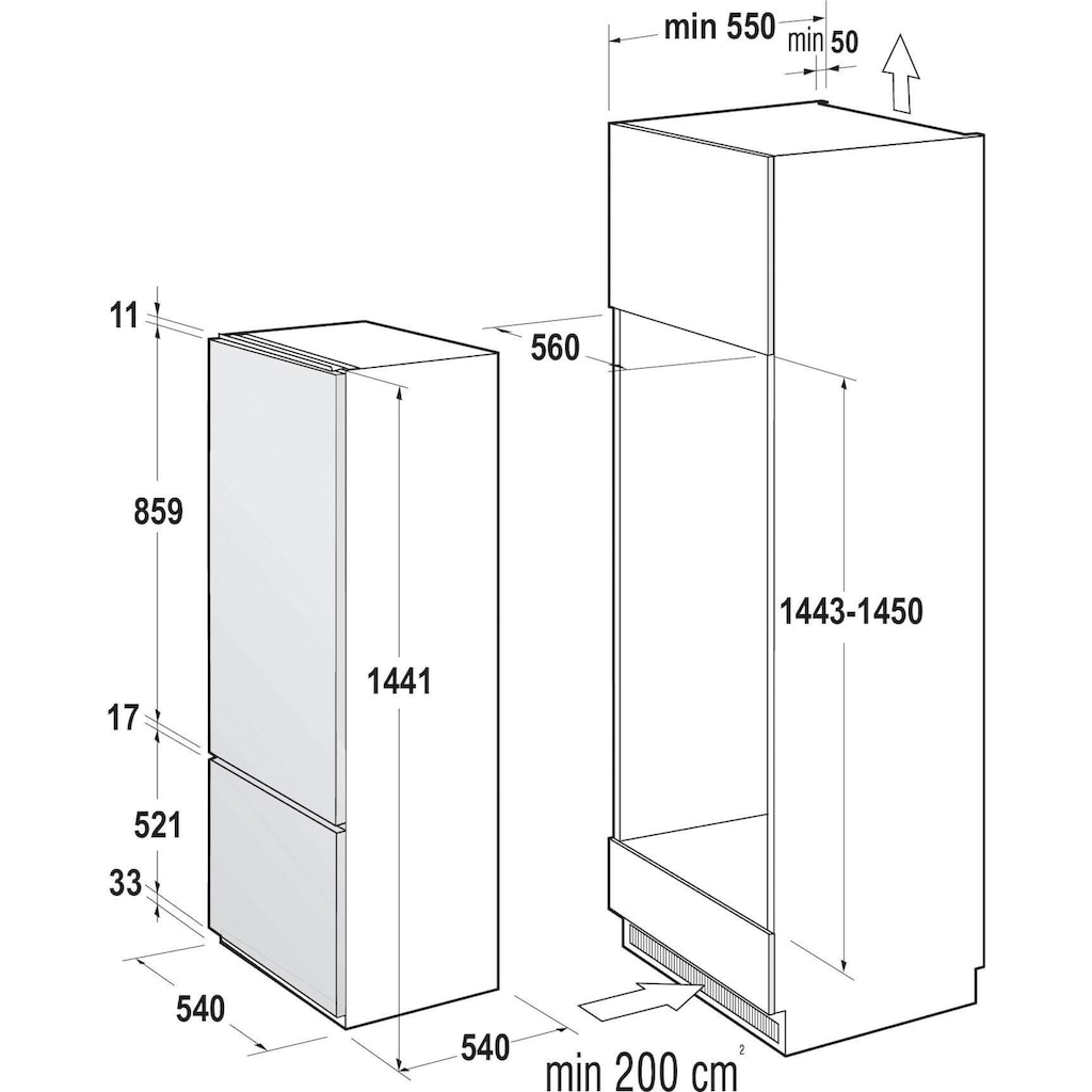 GORENJE Einbaukühlgefrierkombination »RKI4151P1«, RKI4151P1, 144 cm hoch, 54 cm breit