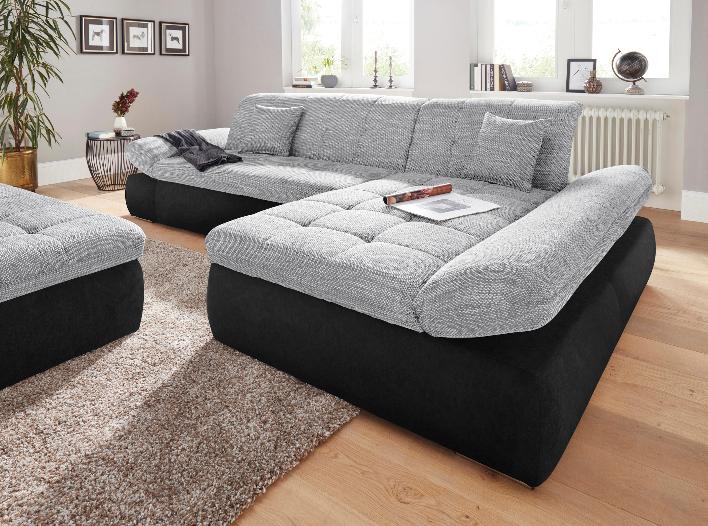 DOMO collection Ecksofa »PB Moric wahlweise mit Bettfunktion + Armteilverstellung, L-Form«, im XXL-Format, B/T/H:300/172/80 cm, feine Steppung