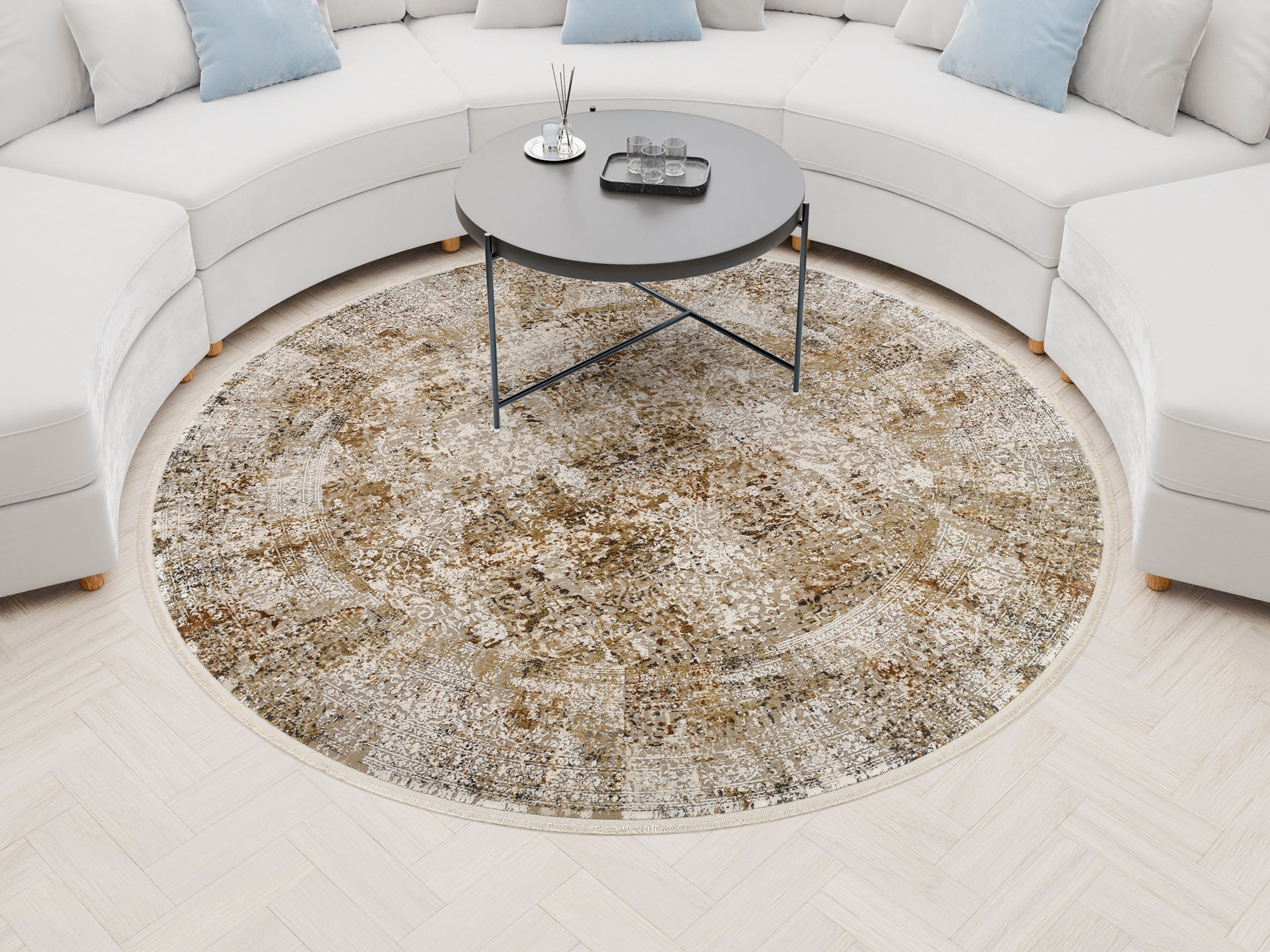 OCI DIE TEPPICHMARKE Teppich »BESTSELLER CAVA« rund 8 mm Höhe Glanz Viskose, Hoch Tief Struktur, mit Fransen, Wohnzimmer