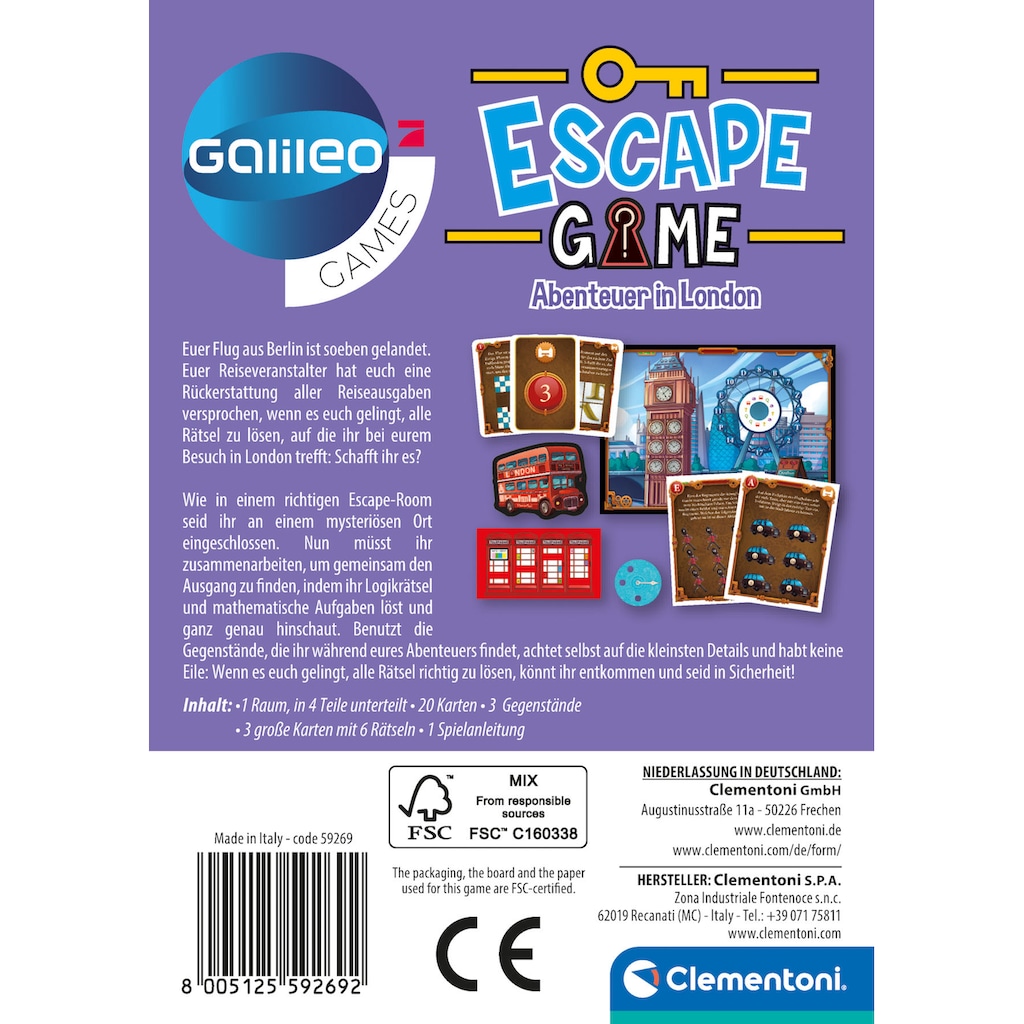 Clementoni® Spiel »Galileo, Escape Game Abenteuer in London«