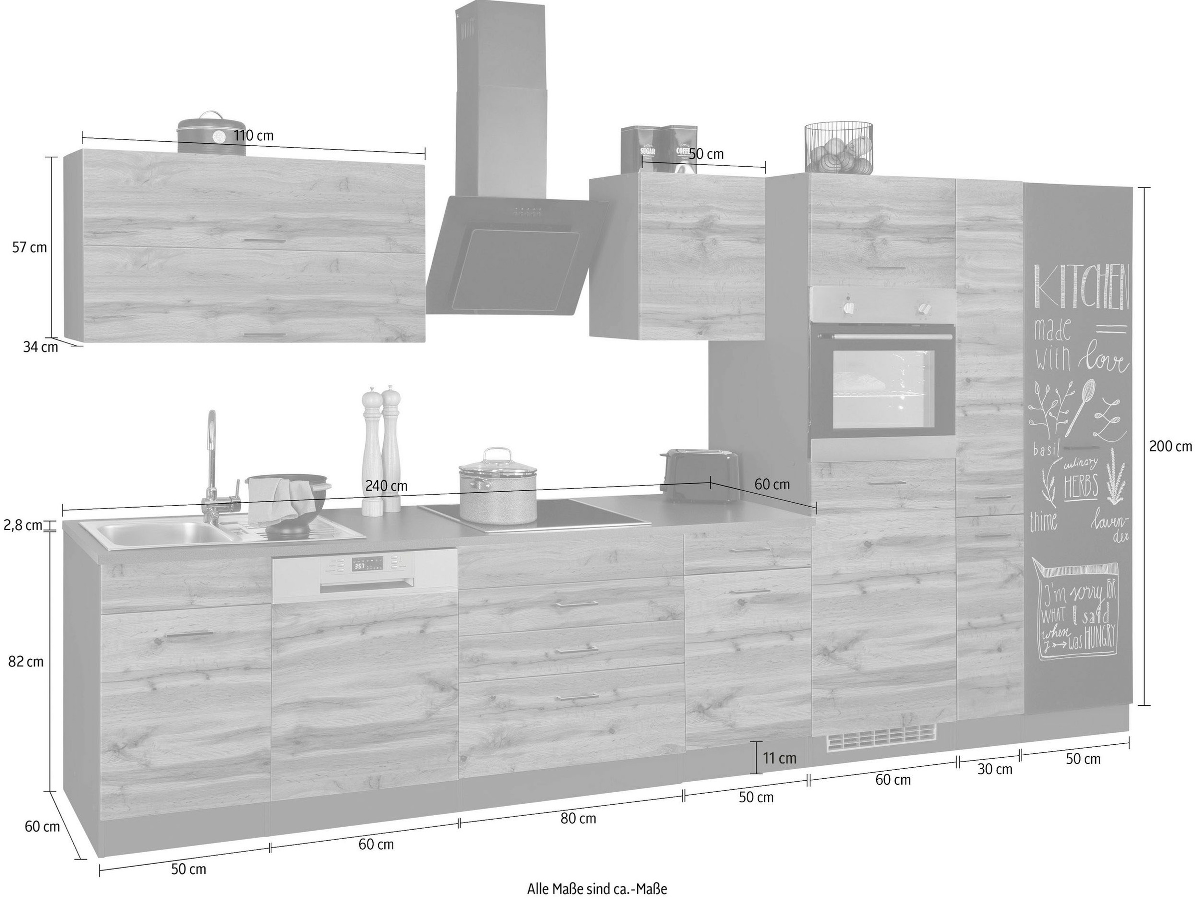 KOCHSTATION Küchenzeile »KS-Trier«, mit E-Geräten, Breite 380 cm