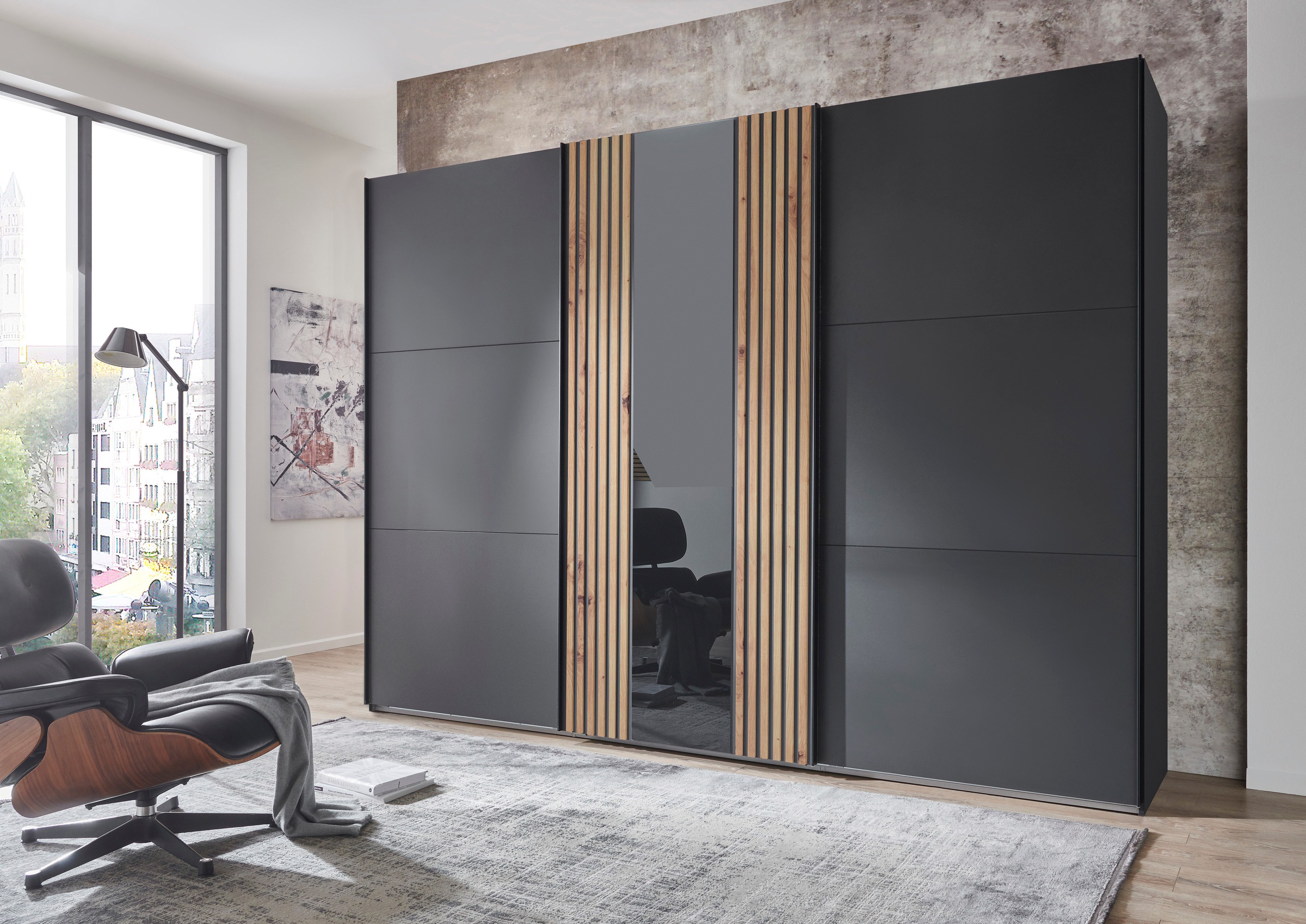 Wimex Schwebetürenschrank »Atlanta by fresh to go«, mit Akustikpaneel Optik (3D Leisten), Lamelle