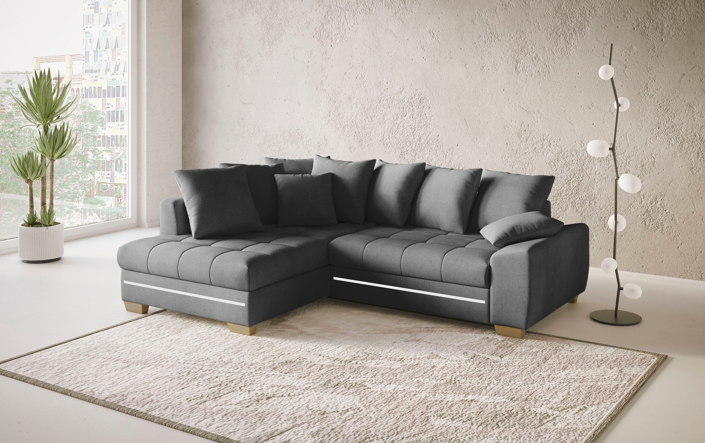 Mr. Couch Ecksofa »Nikita II, L-Form«, mit Kaltschaum, RGB-LED Beleuchtung, wahlweise mit Bett, Bettkasten