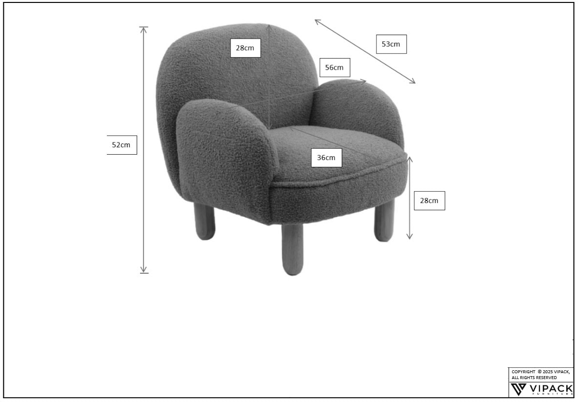 Vipack Sessel »für Kinder in verspielter Optik, ein Highlight für das Kinderzimmer« B: 56 x H: 52 x T: 53 cm, Füße aus Massivholz,  Bezug flauschiger Bouclé Stoff, zwei Farben zur Wahl