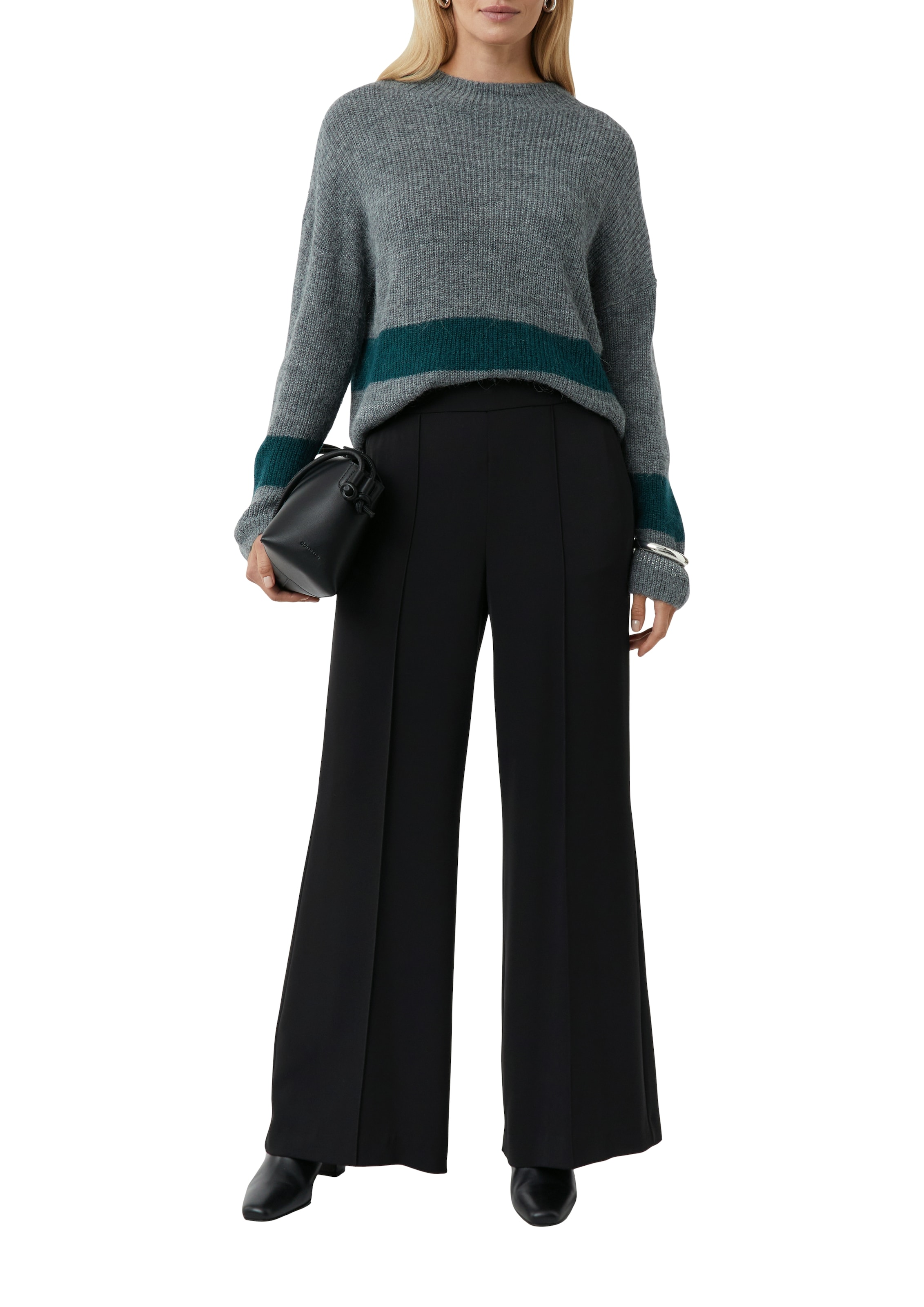 Comma Strickpullover Unifarben mit Längstreifen