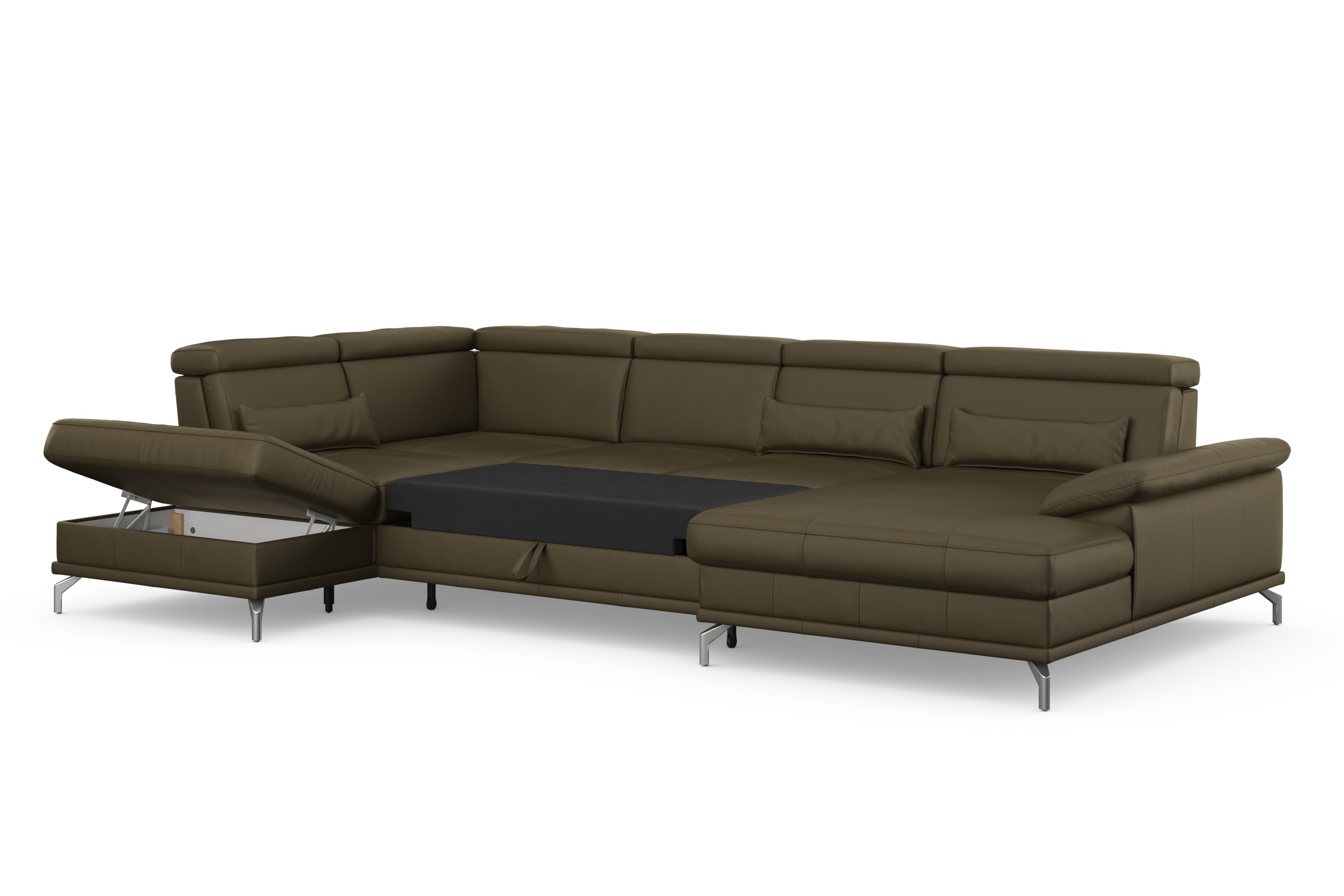 sit&more Wohnlandschaft »Cabrio U-Form, mit Sitztiefenverstellung, Arm- und Kopfteilverstellung«, 3 Nierenkissen, Federkern, optional Bettfunktion und Stauraum