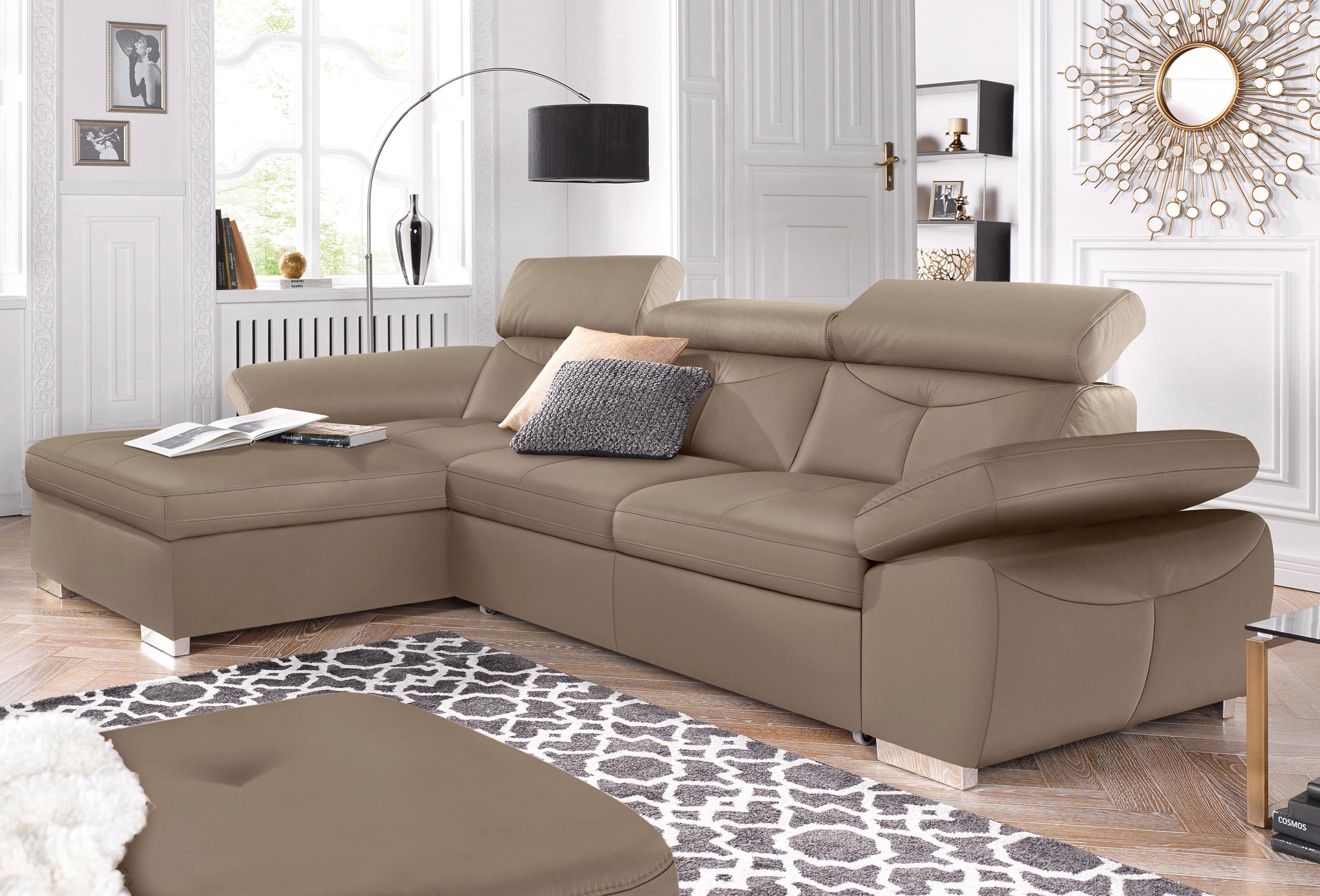 exxpo - sofa fashion Ecksofa »Spring, super bequem, mit Armteil- und Kopfteilfunktion«, L-Form, wahlweise mit Bettfunktion und Bettkasten