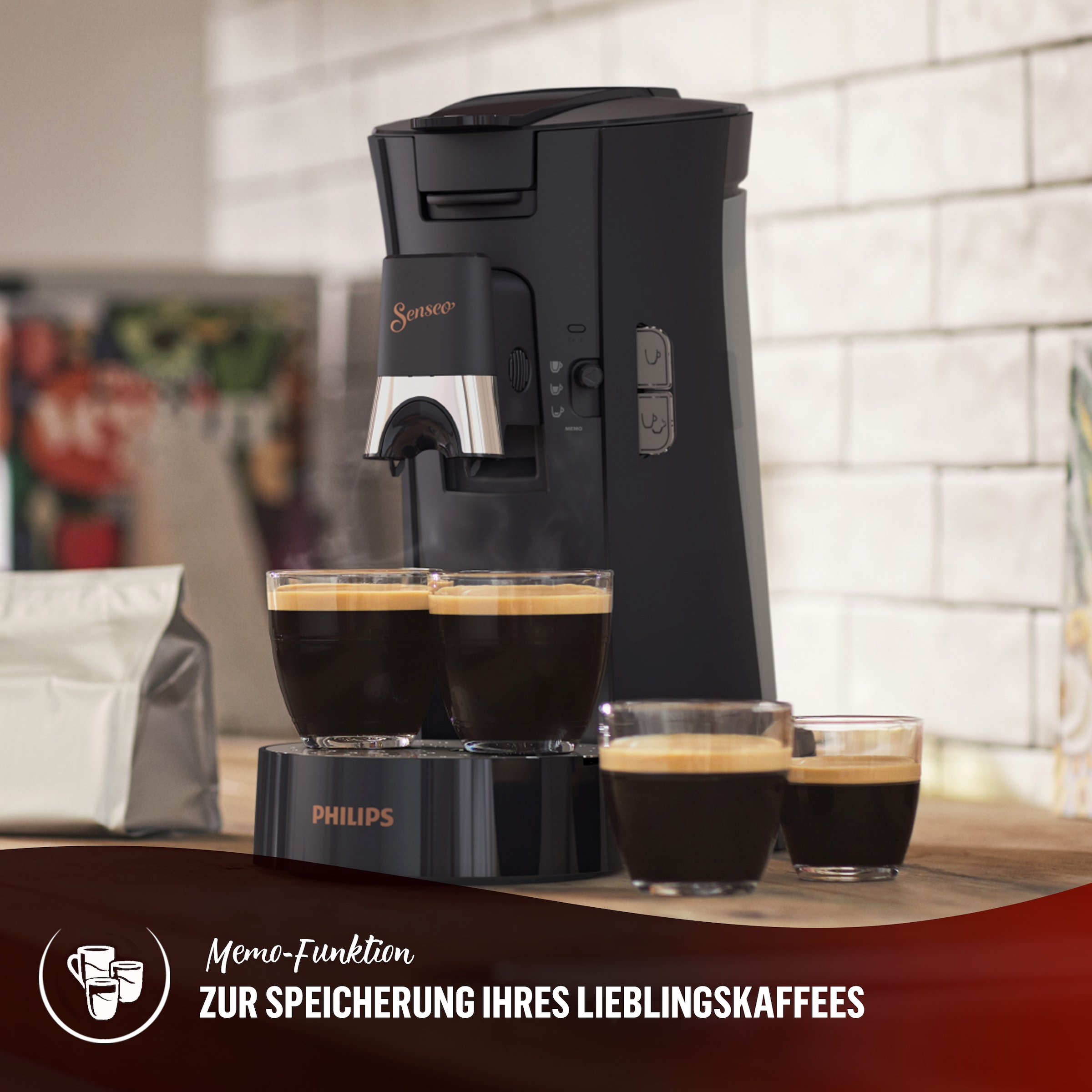 Philips Senseo Kaffeepadmaschine »Select CSA240/90, mit drei Kaffee-Einstellungen«, aus 21% rec. Plastik, Memo-Funktion, inkl. Gratis-Zugabe, Wert 14€ UVP