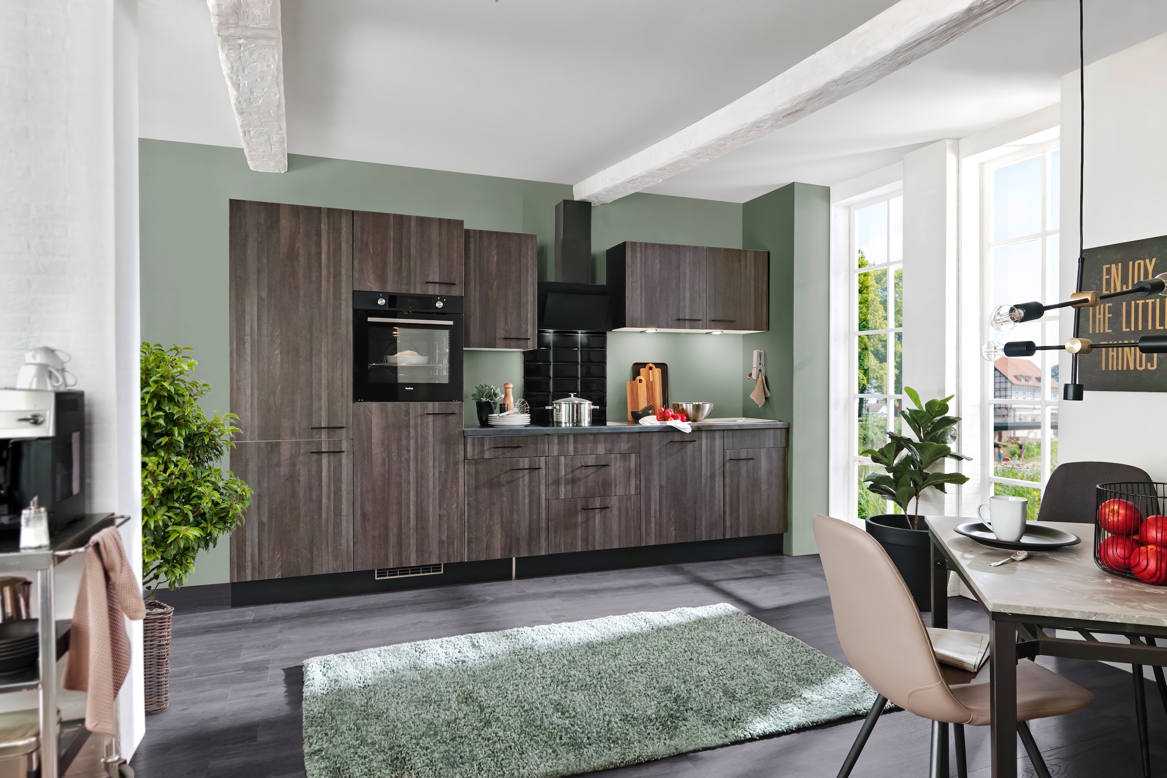 wiho Küchen Küche »Nisos«, Soft-Close, 340 cm, Backofen matt schwarz, Teleskopauszug