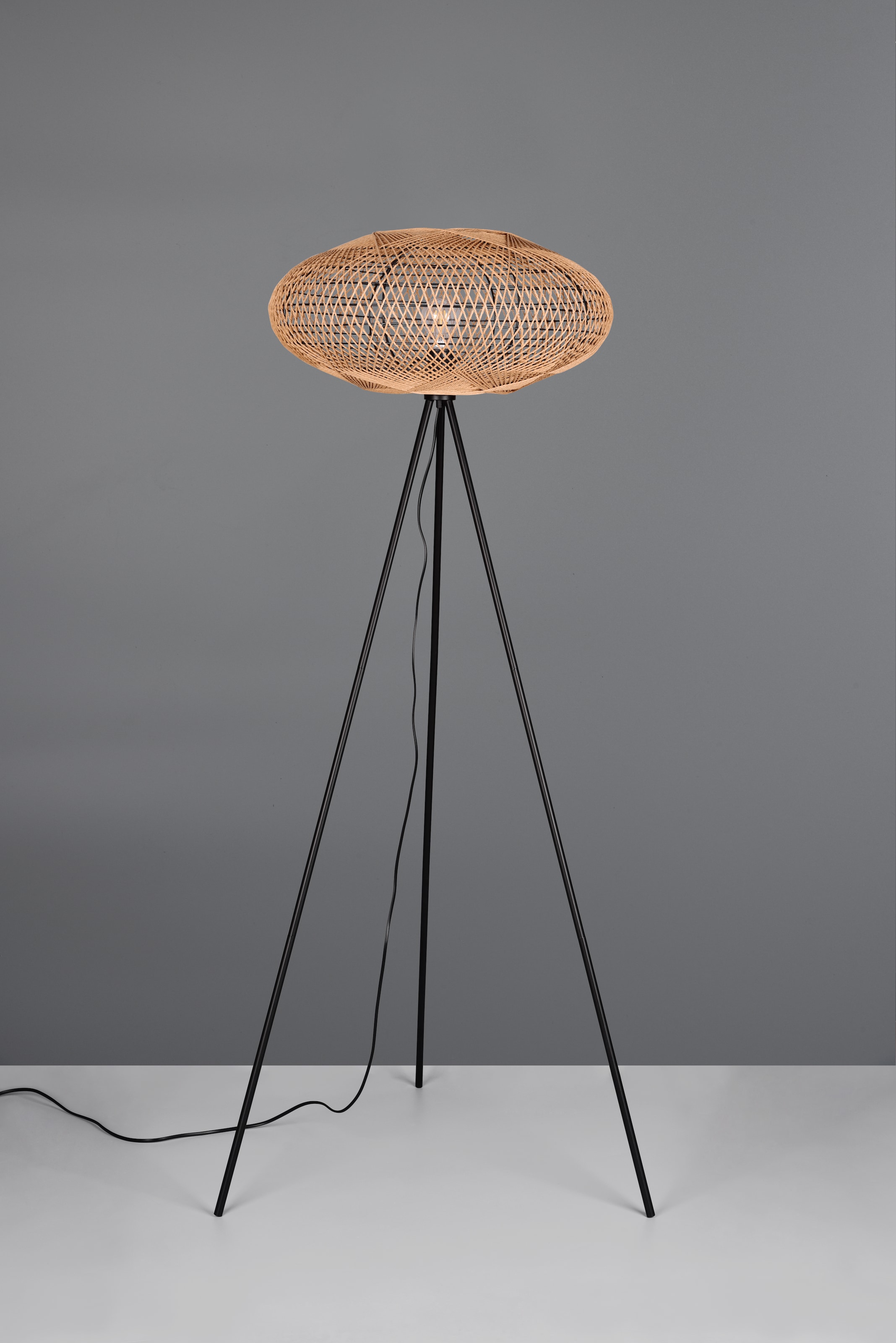 TRIO Leuchten Stehlampe »HEDDA, Dreibein Stehleuchte mit Sisal Schirm, exkl 1xE27 max 40W«, 1 flammig, Leuchtmittel E27 | Leuchtmittel wechselbar, Stehlampe 150cm mit Fußschalter, Sisalgeflecht Leuchtmittel wechselbar