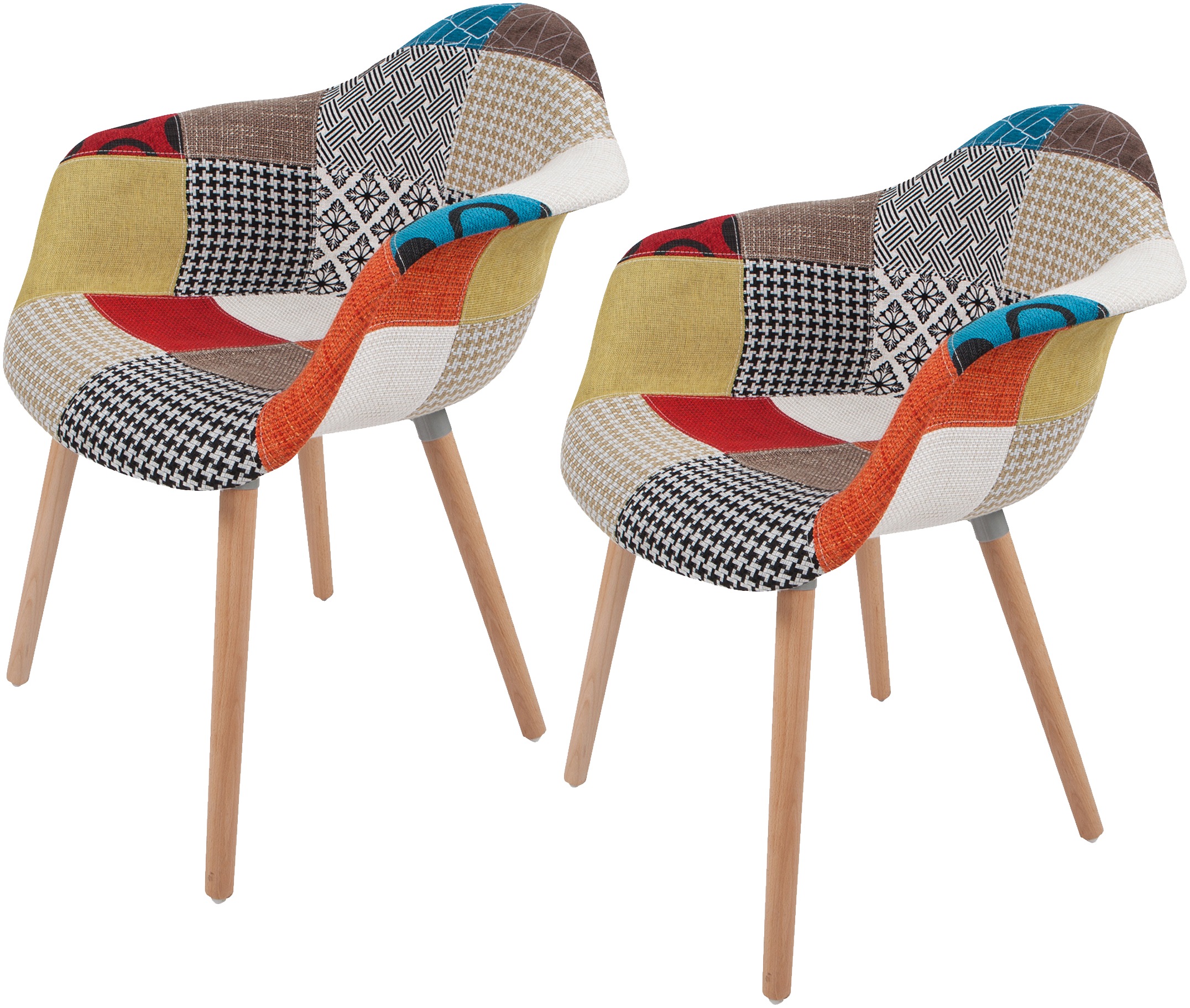 Kayoom Polsterstuhl »Stuhl Dave 110 2er-Set Multi, bequemer Stuhl mit Patchwork-Muster«, (Set), 2 St., stilvoll, elegant, elegante Naturholzbeine, attraktive Farbkombination