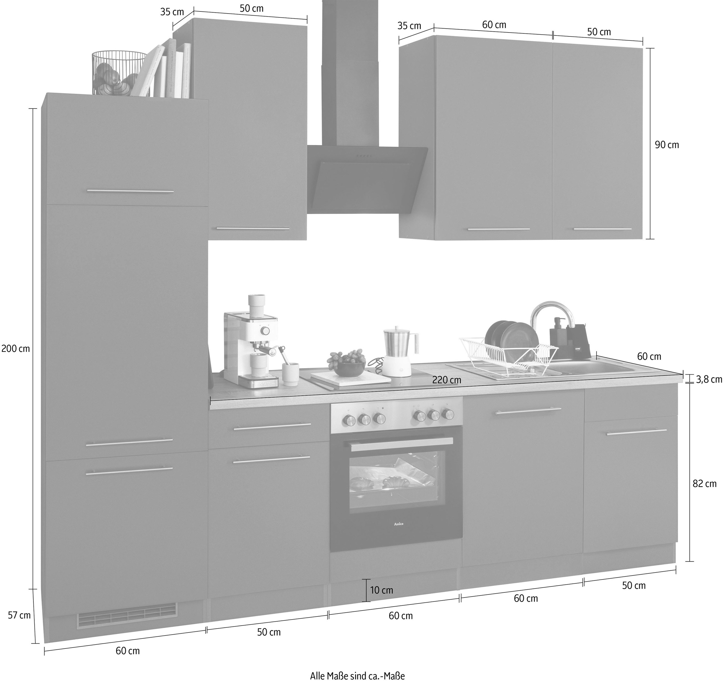 wiho Küchen Küchenzeile »Unna« ohne E-Geräte, Breite 280 cm