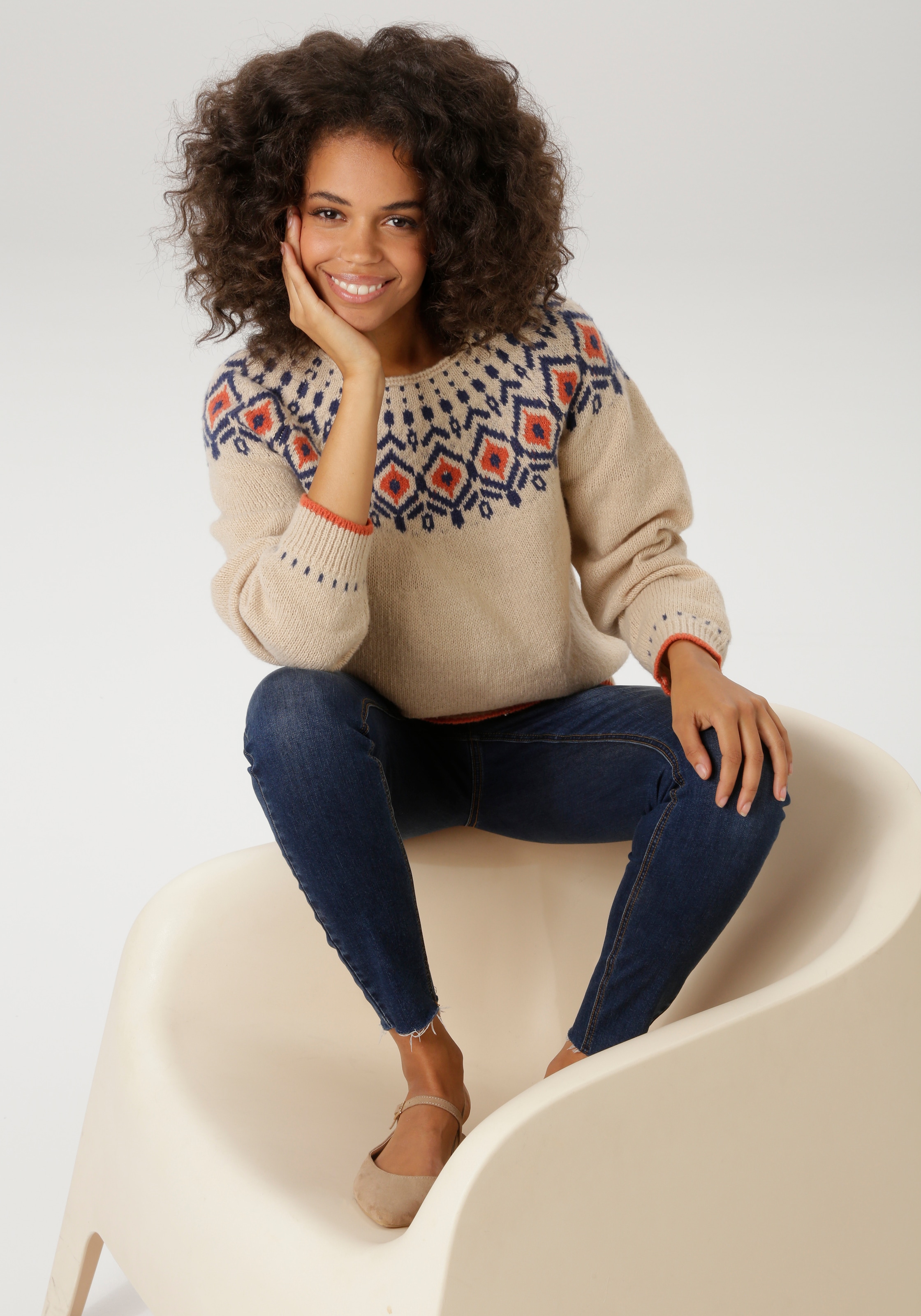 Aniston CASUAL Strickpullover mit farbharmonischen Norweger-Muster - NEUE KOLLEKTION